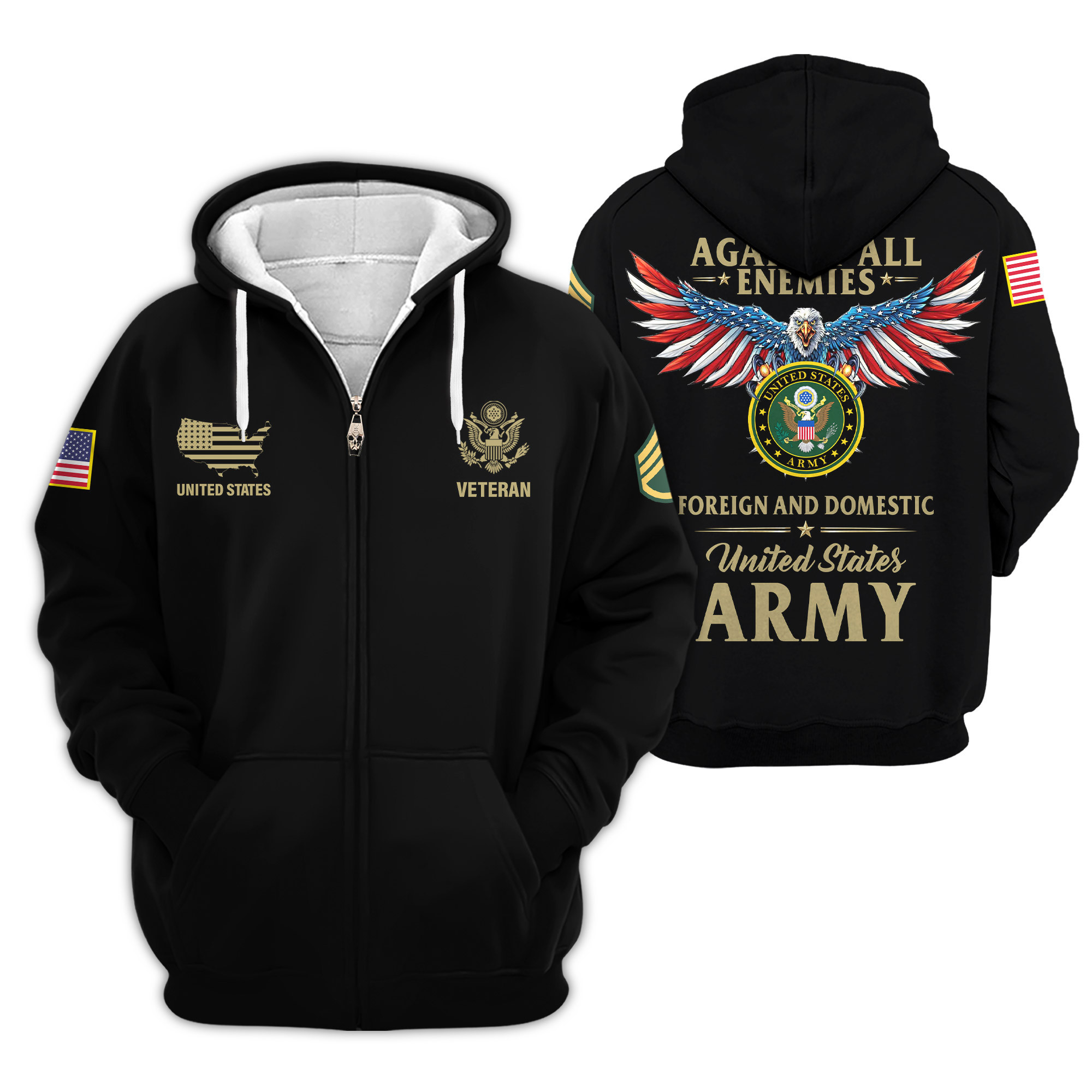 Premium Custom US Army Zip Up Hoodie VPVC609411, Gifts For Army Veteran, Gifts For Veterans Day