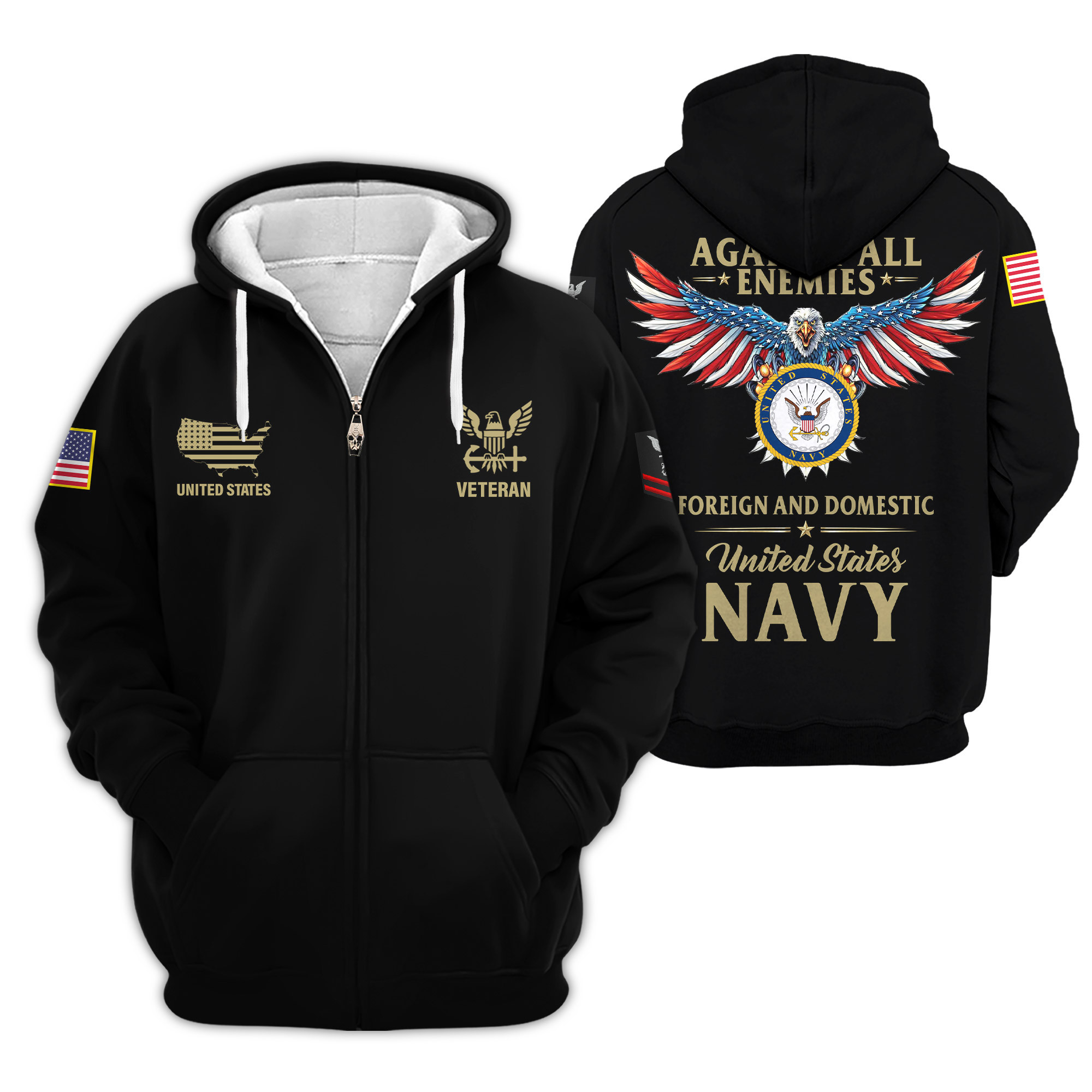 Premium Custom US Navy Zip Up Hoodie VPVC609412, Gifts For Navy Veteran, Gifts For Veterans Day