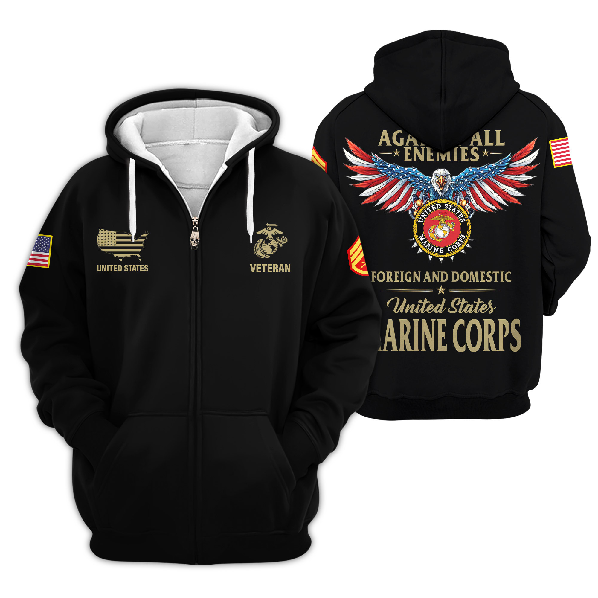 Premium Custom USMC Zip Up Hoodie VPVC609413, Gifts For Marine Veteran, Gifts For Veterans Day