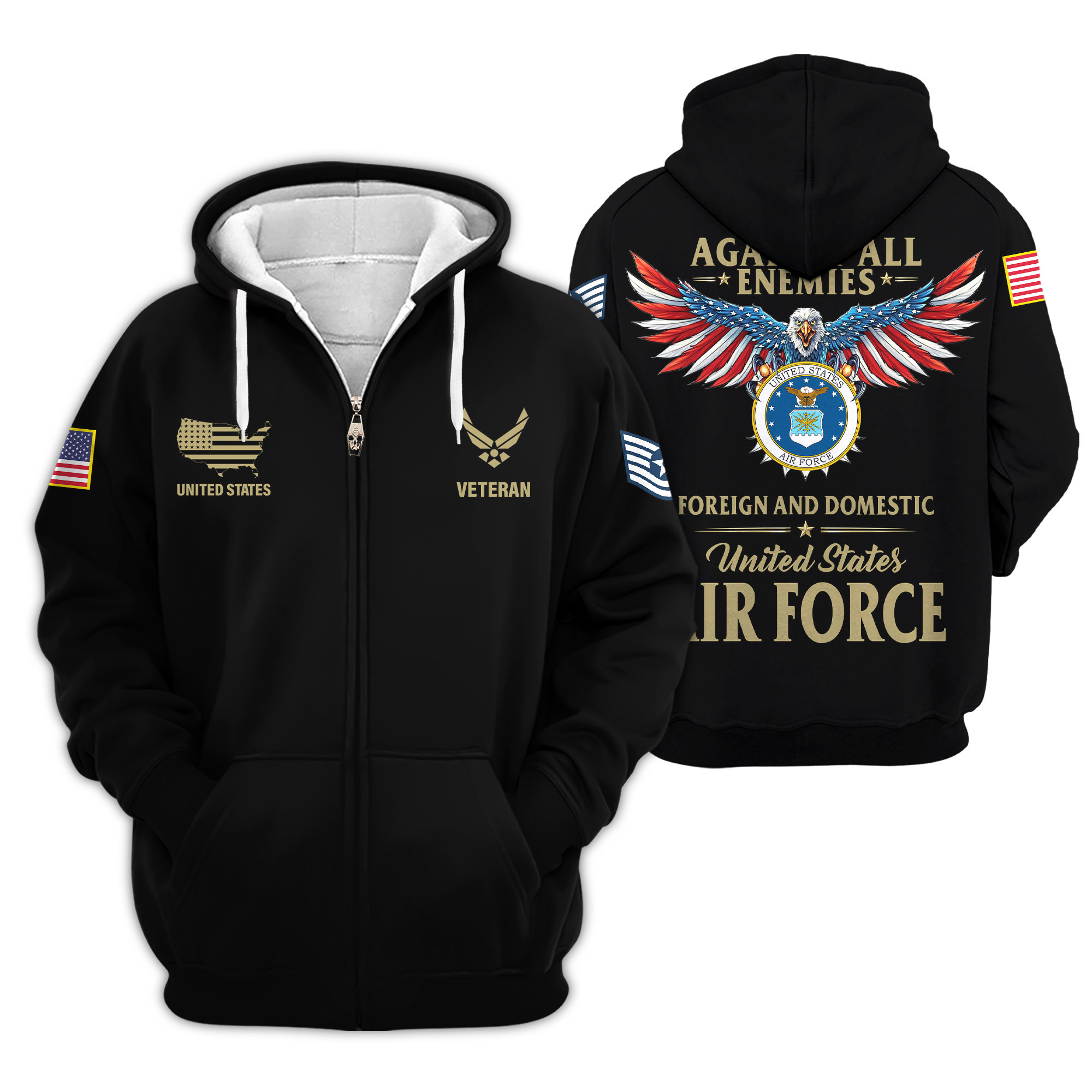 Premium Custom USAF Zip Up Hoodie VPVC609414, Gifts For Air Force Veteran, Gifts For Veterans Day