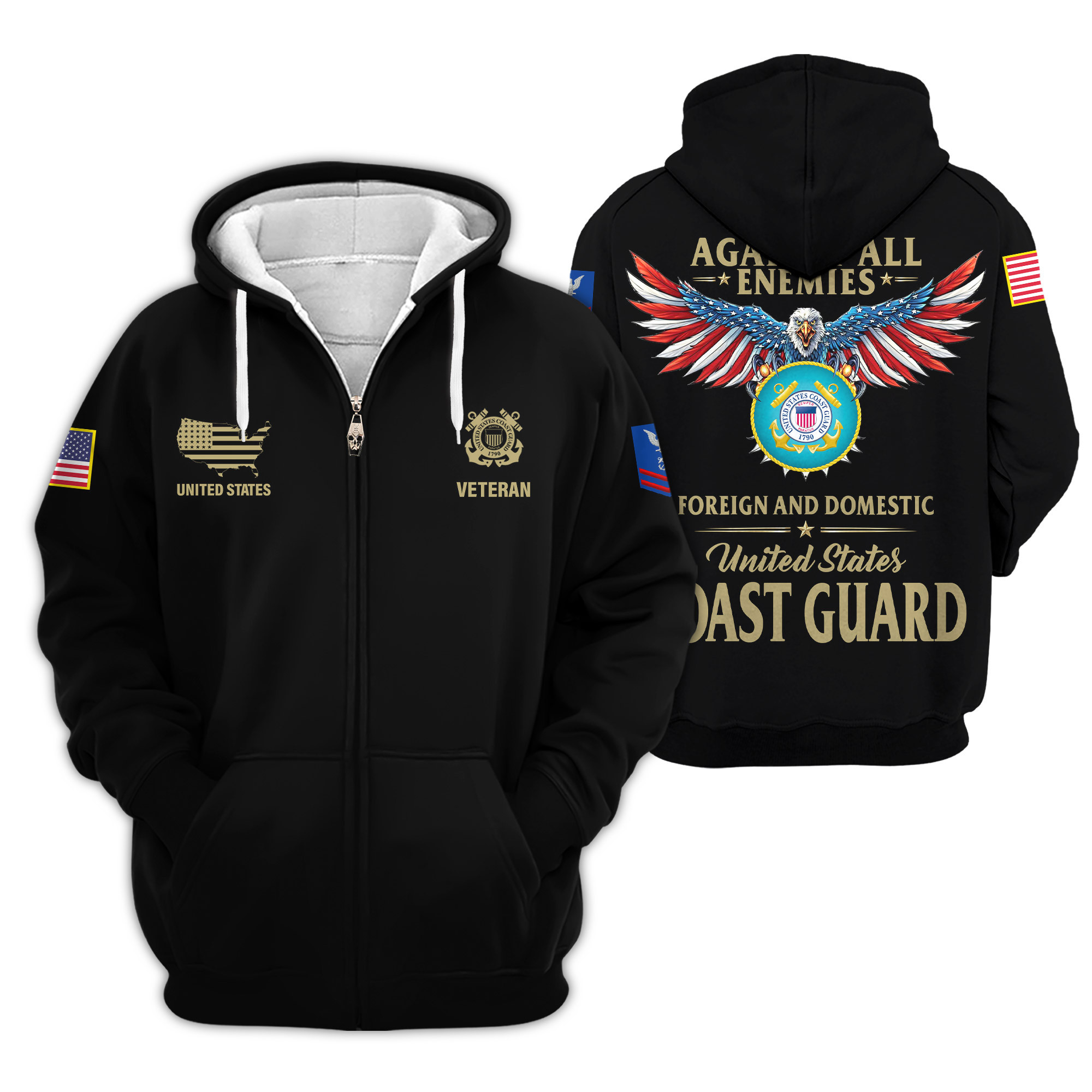 Premium Custom USCG Zip Up Hoodie VPVC609415, Gifts For Coast Guard Veteran, Gifts For Veterans Day