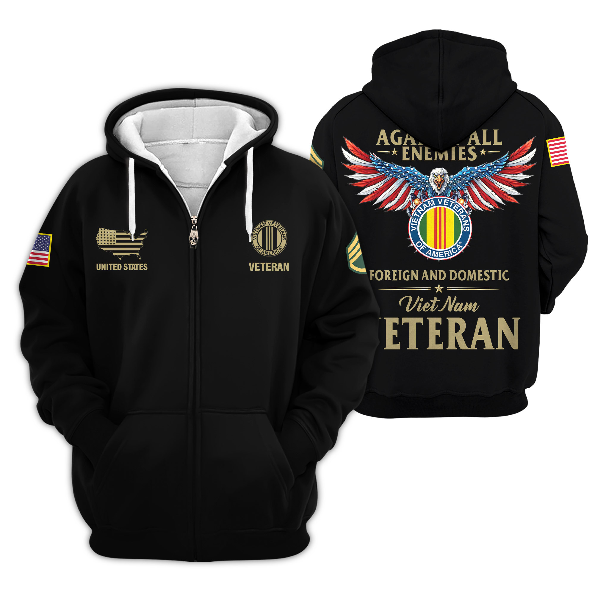 Premium Custom Vietnam Veteran Zip Up Hoodie VPVC609416, Gifts For Vietnam Veteran, Gifts For Veterans Day