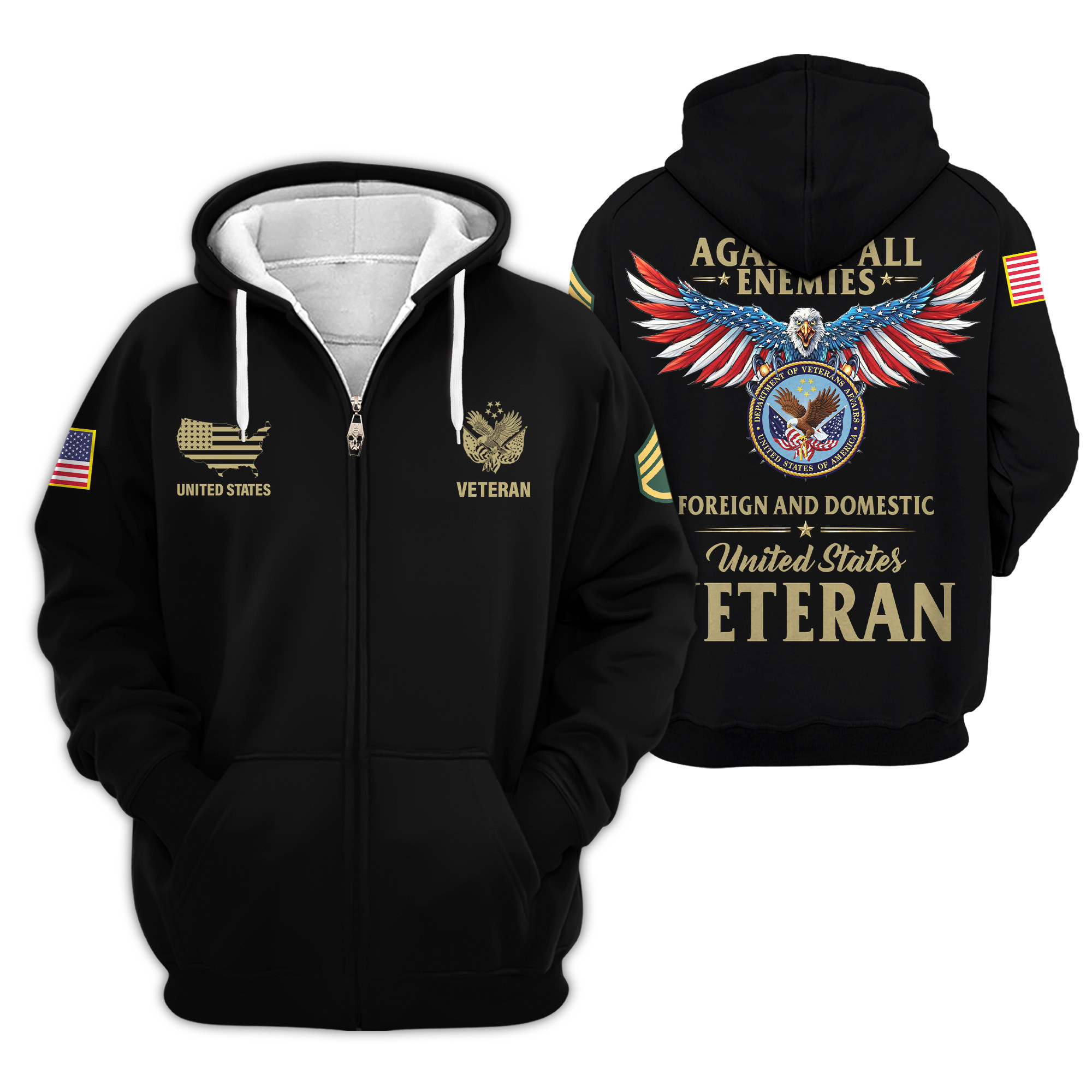 Premium Custom US Veteran Zip Up Hoodie VPVC609417, Gifts For US Veteran, Gifts For Veterans Day
