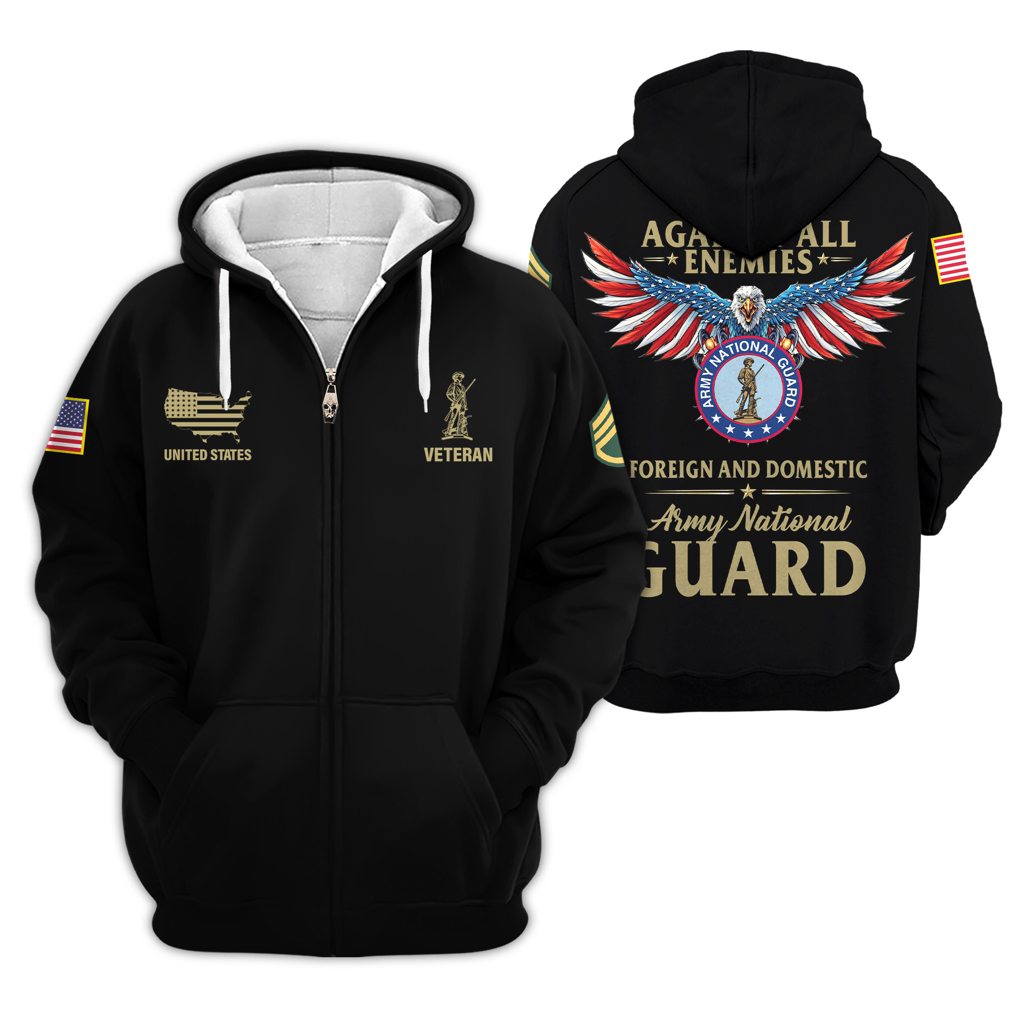 Premium Custom Army National Guard Zip Up Hoodie VPVC609418, Gifts For Army National Guard Veteran, Gifts For Veterans Day