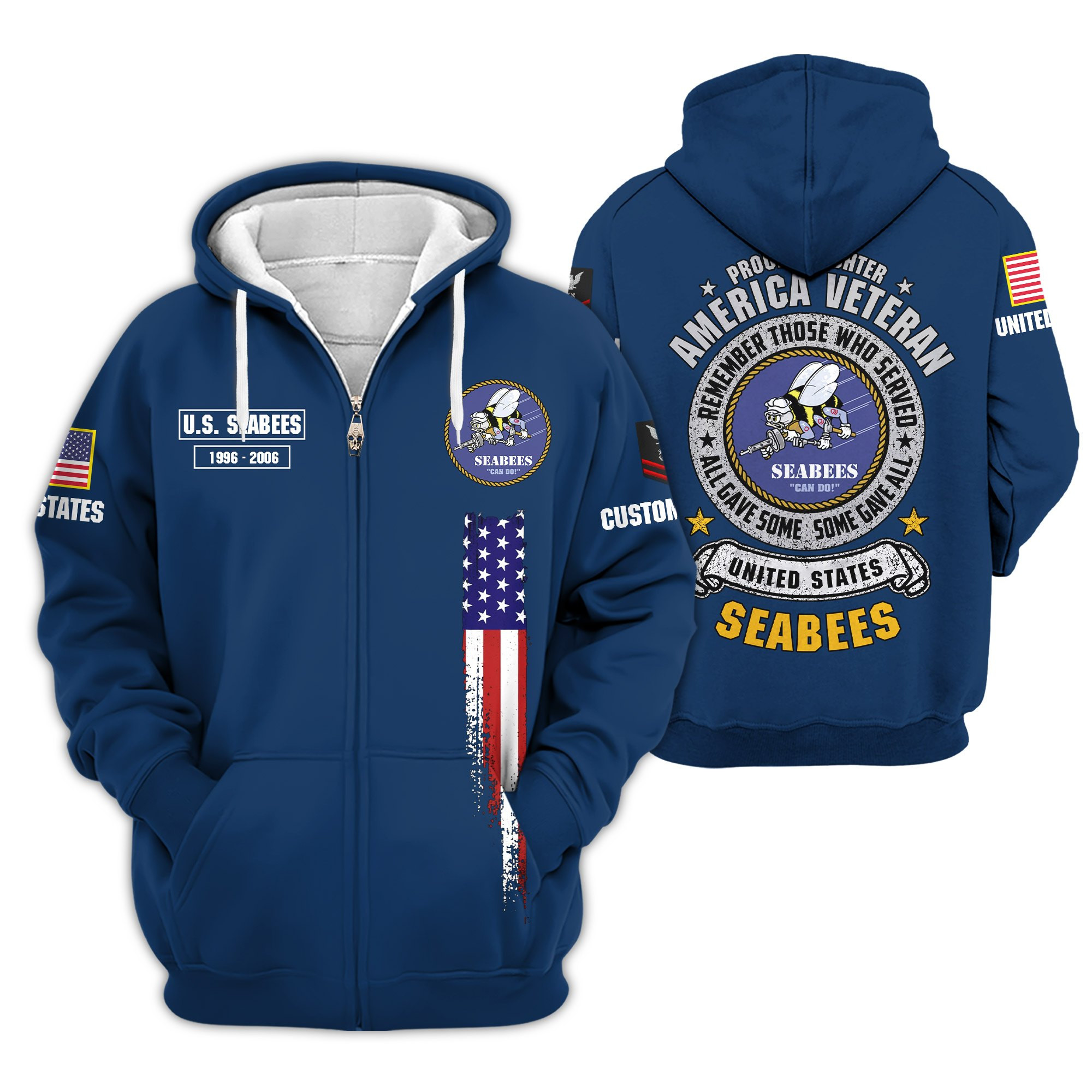 Premium Custom US Seabees Zip Up Hoodie VPVC609429, Gifts For Seabees Veteran, Gifts For Veterans Day