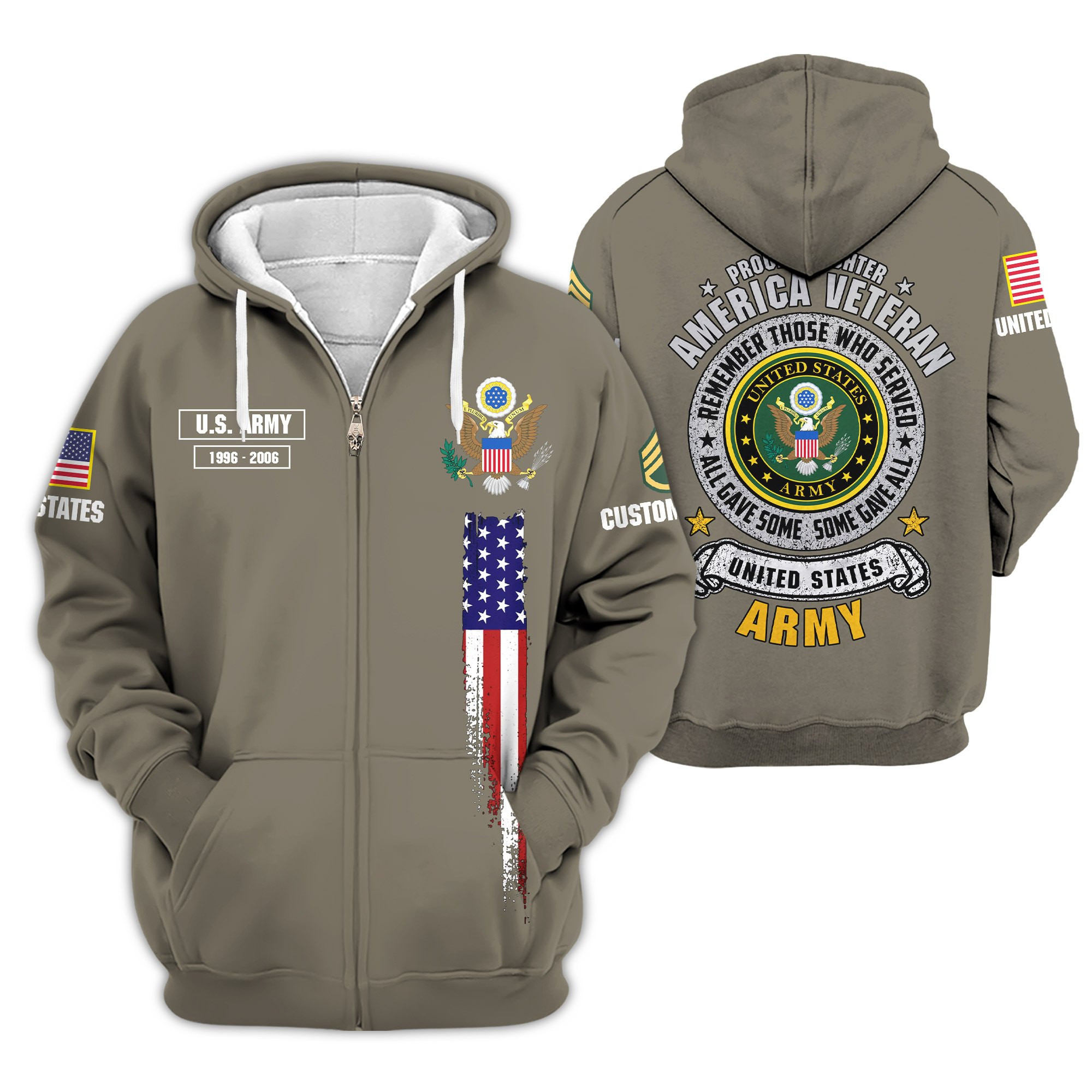 Premium Custom US Army Zip Up Hoodie VPVC609420, Gifts For Army Veteran, Gifts For Veterans Day