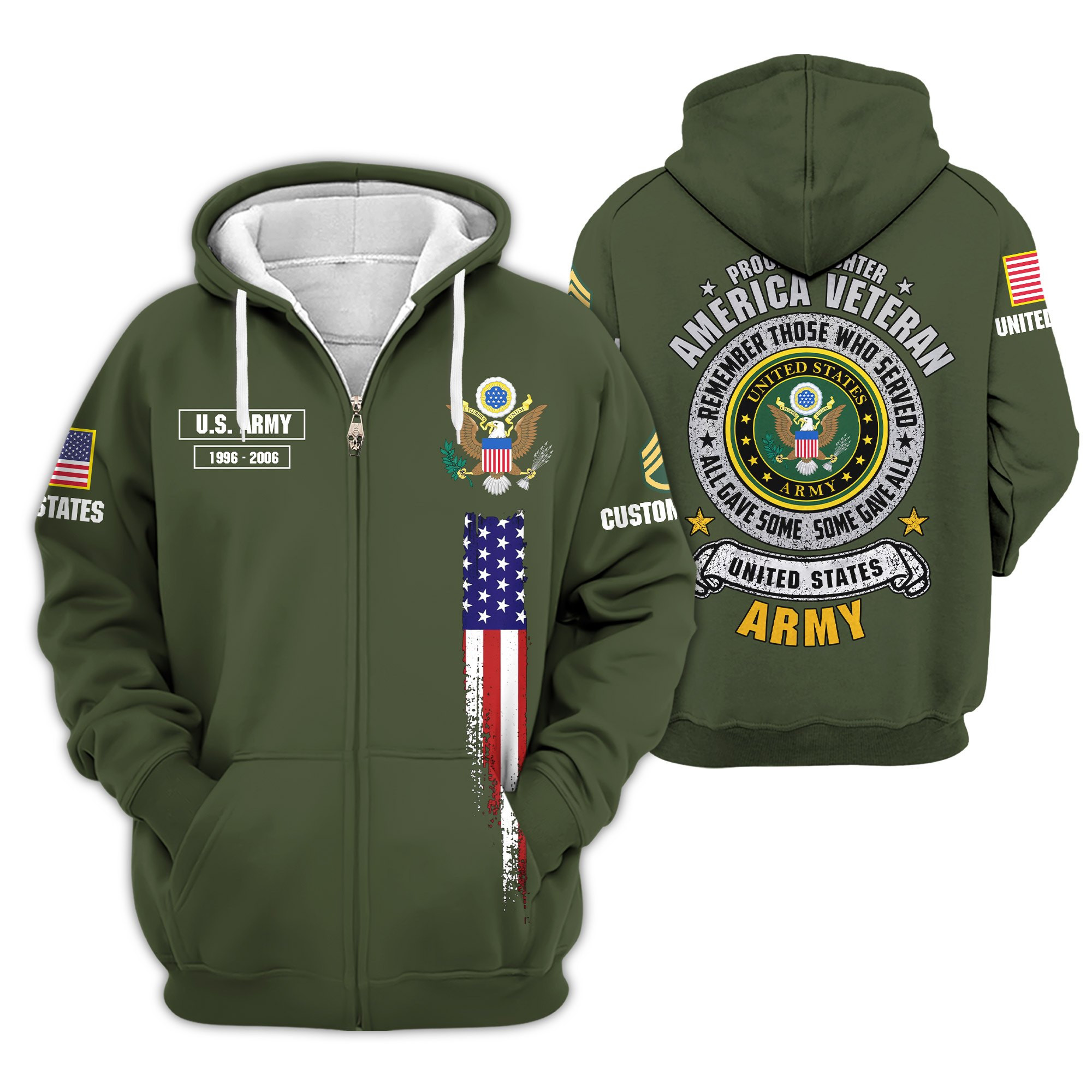 Premium Custom US Army Zip Up Hoodie VPVC609421, Gifts For Army Veteran, Gifts For Veterans Day