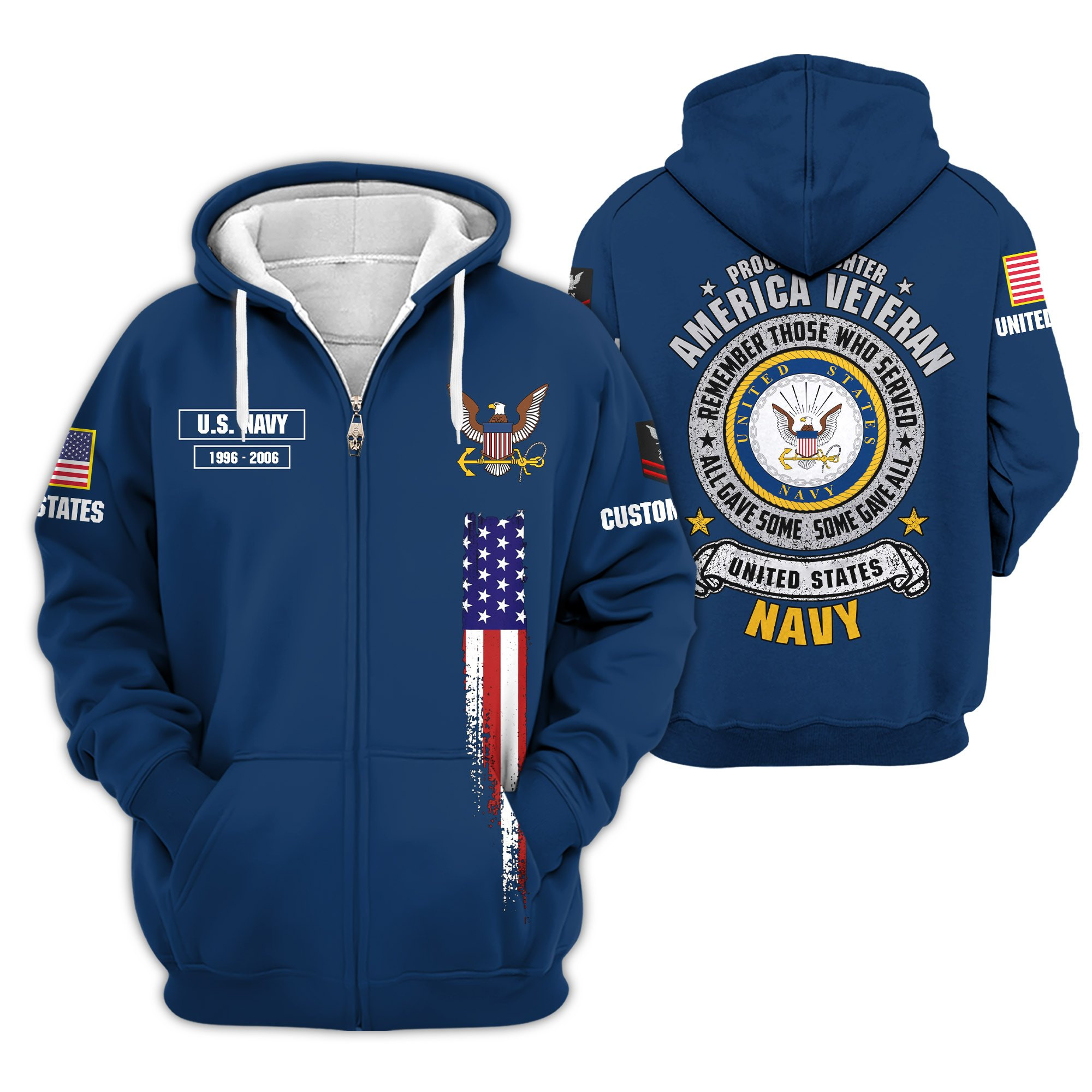 Premium Custom US Navy Zip Up Hoodie VPVC609422, Gifts For Navy Veteran, Gifts For Veterans Day