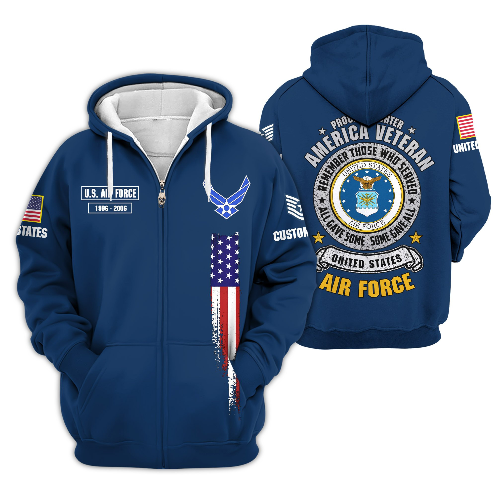 Premium Custom USAF Zip Up Hoodie VPVC609423, Gifts For Air Force Veteran, Gifts For Veterans Day