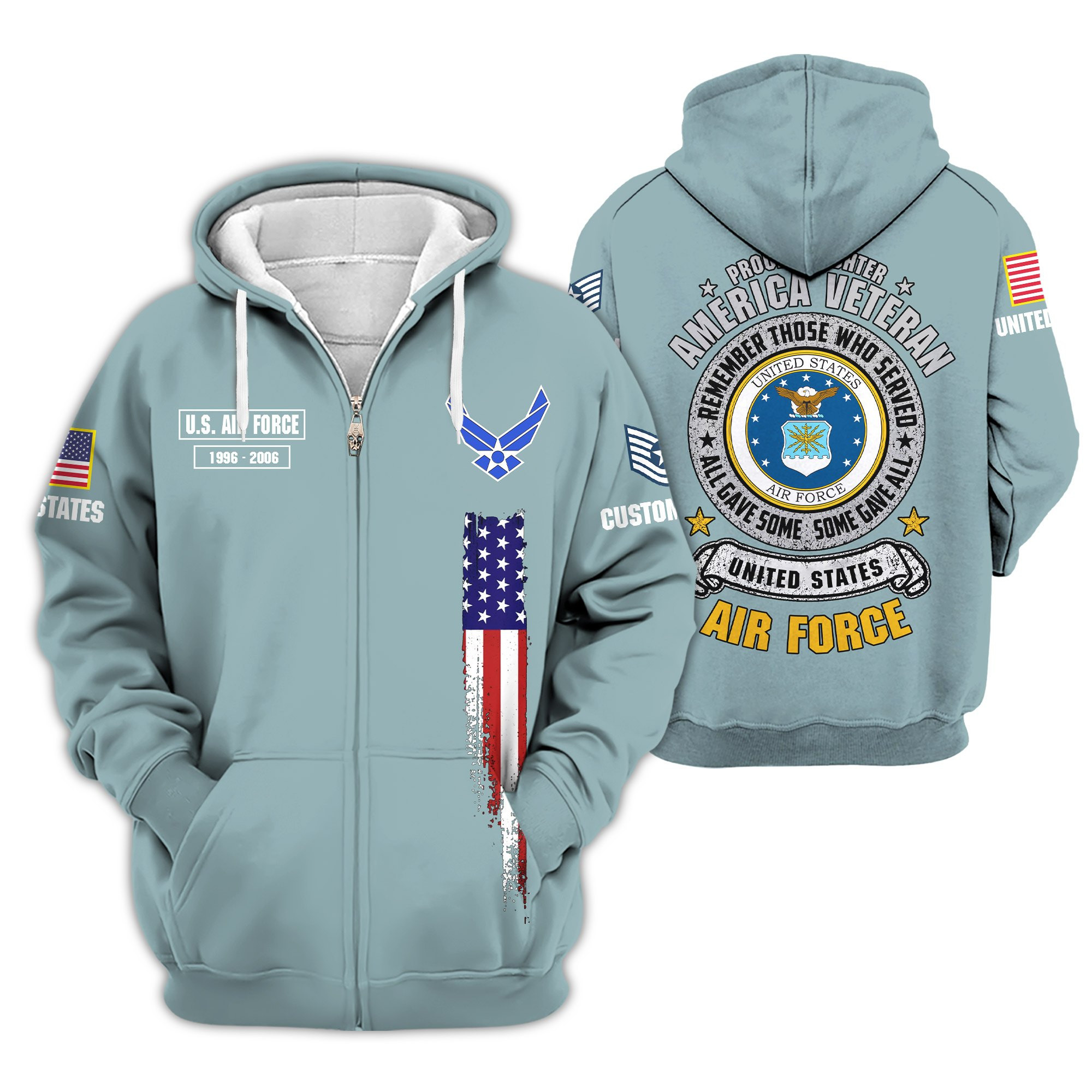 Premium Custom USAF Zip Up Hoodie VPVC609424, Gifts For Air Force Veteran, Gifts For Veterans Day