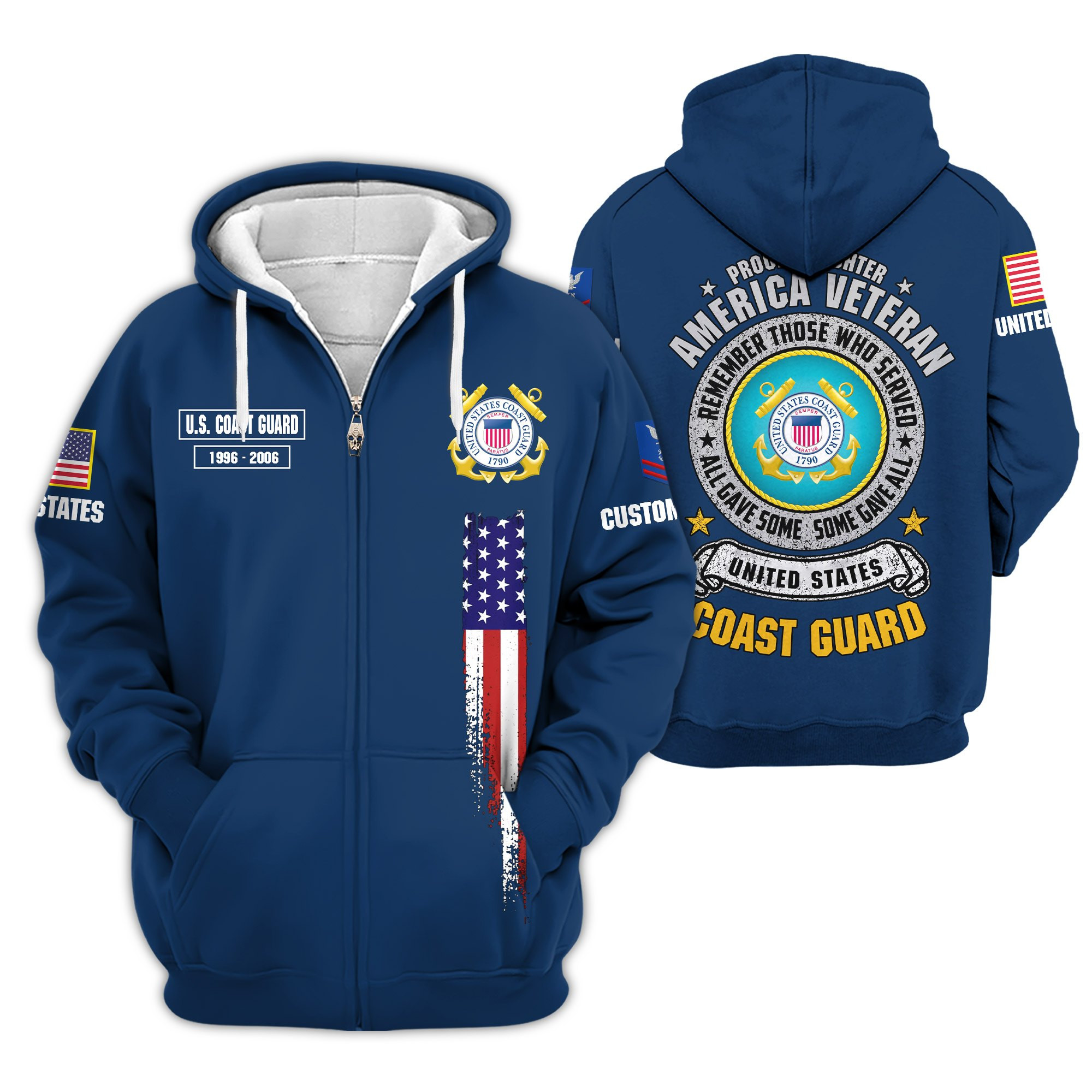 Premium Custom USCG Zip Up Hoodie VPVC609425, Gifts For Coast Guard Veteran, Gifts For Veterans Day