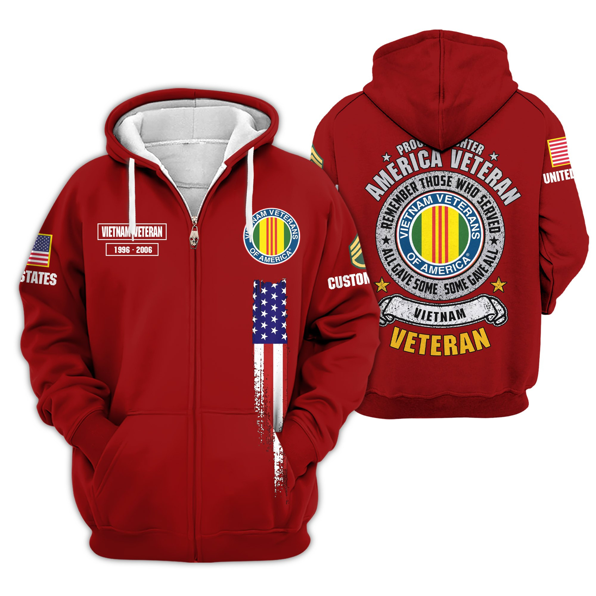 Premium Custom Vietnam Veteran Zip Up Hoodie VPVC609426, Gifts For Vietnam Veteran, Gifts For Veterans Day