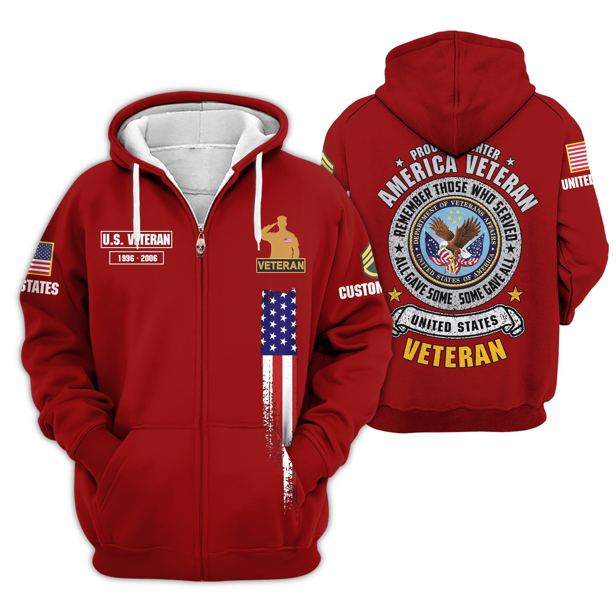 Premium Custom US Veteran Zip Up Hoodie VPVC609427, Gifts For US Veteran, Gifts For Veterans Day