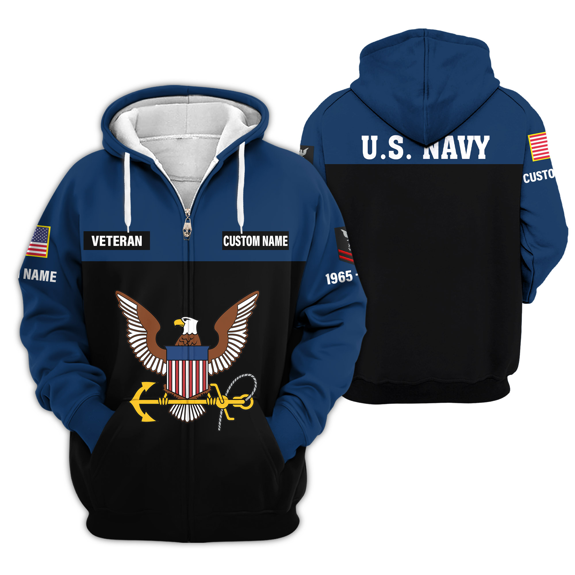 Premium Custom US Navy Zip Up Hoodie VPVC609432, Gifts For Navy Veteran, Gifts For Veterans Day