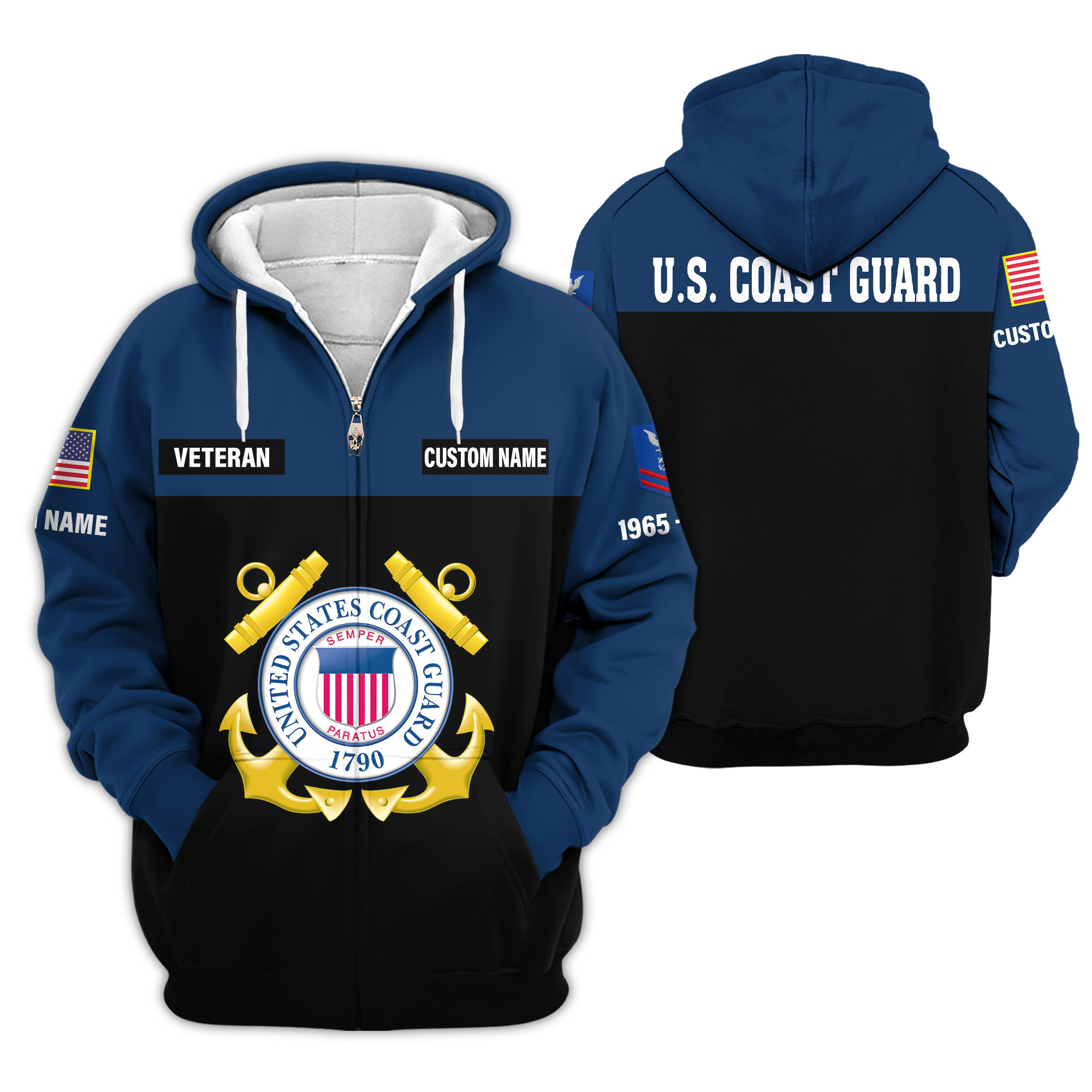 Premium Custom USCG Zip Up Hoodie VPVC609435, Gifts For Coast Guard Veteran, Gifts For Veterans Day