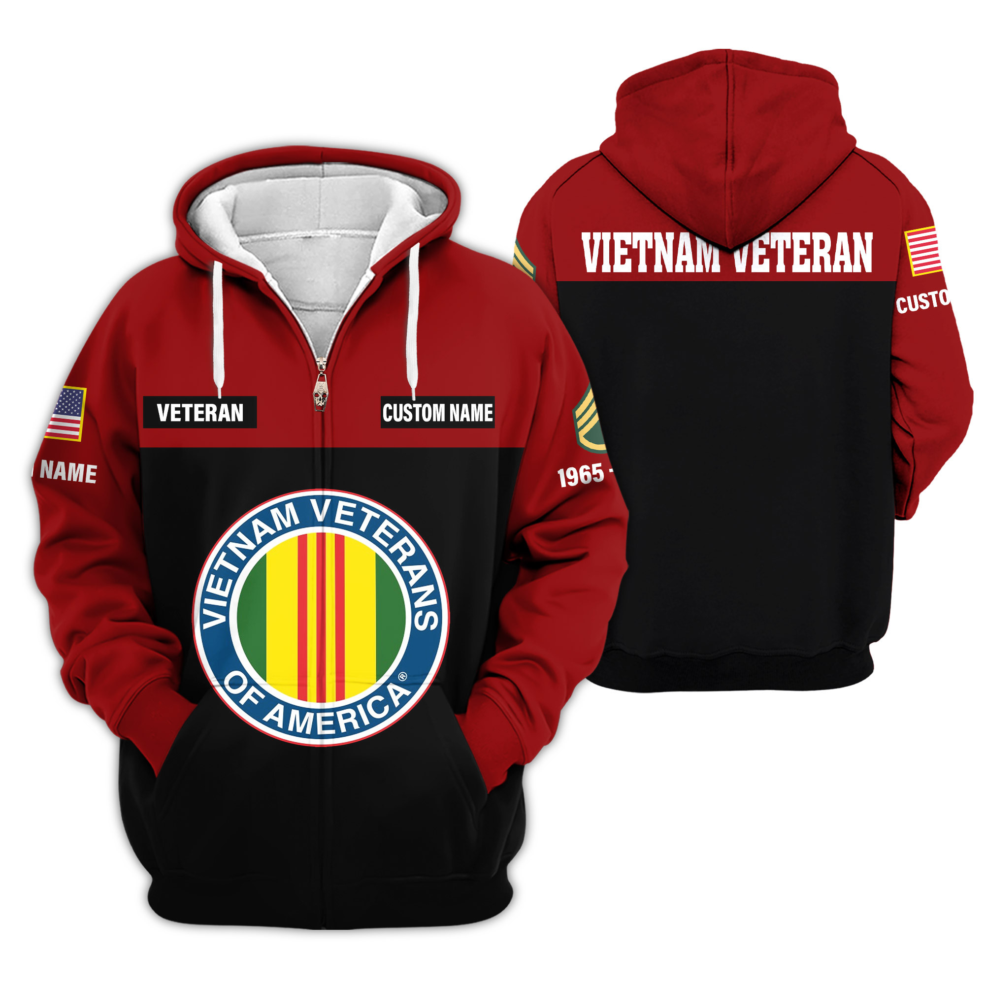 Premium Custom Vietnam Veteran Zip Up Hoodie VPVC609436, Gifts For Vietnam Veteran, Gifts For Veterans Day