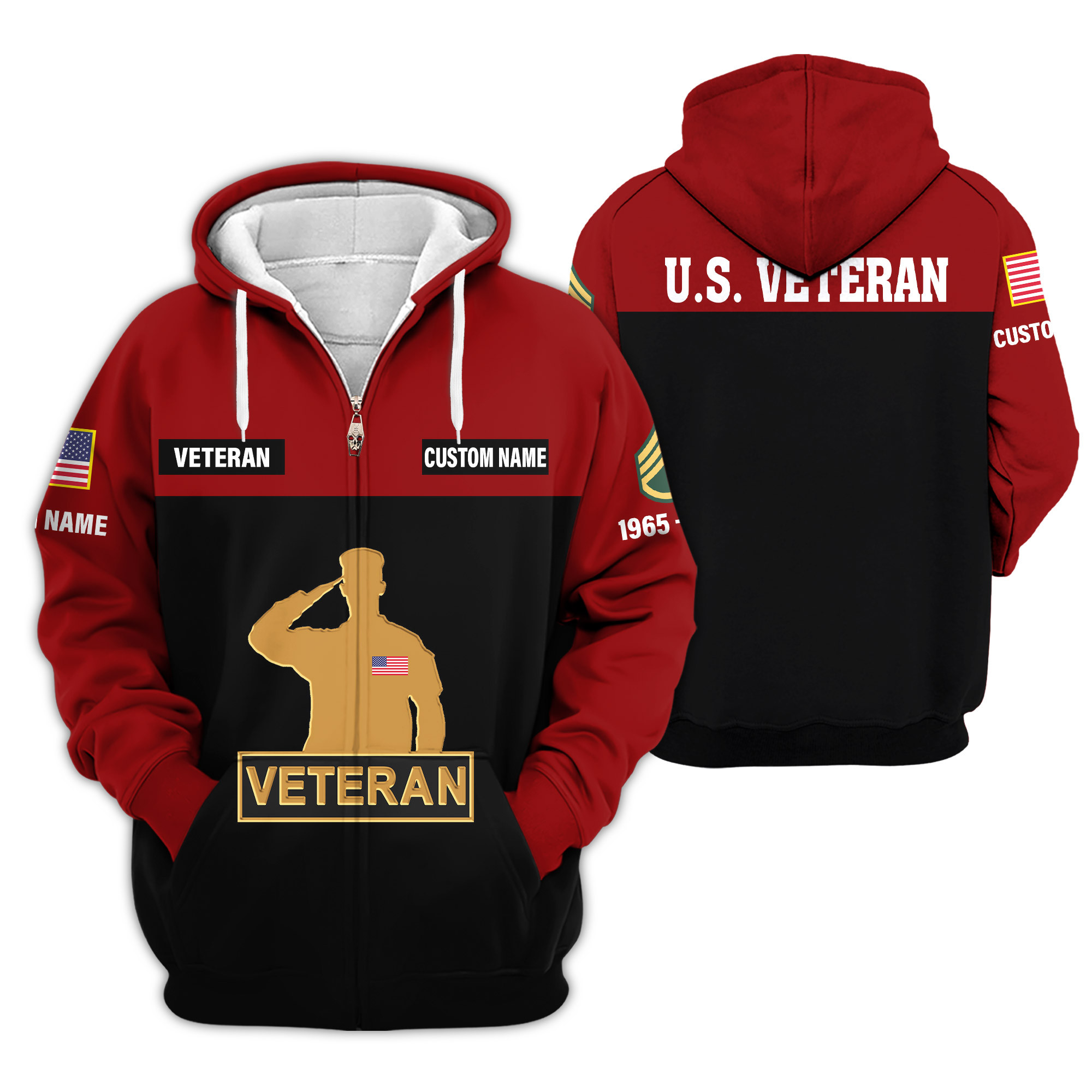 Premium Custom US Veteran Zip Up Hoodie VPVC609437, Gifts For US Veteran, Gifts For Veterans Day