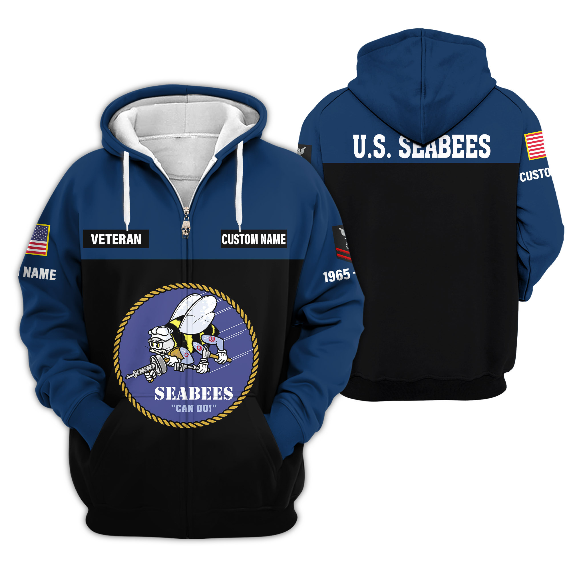Premium Custom US Seabees Zip Up Hoodie VPVC609439, Gifts For Seabees Veteran, Gifts For Veterans Day