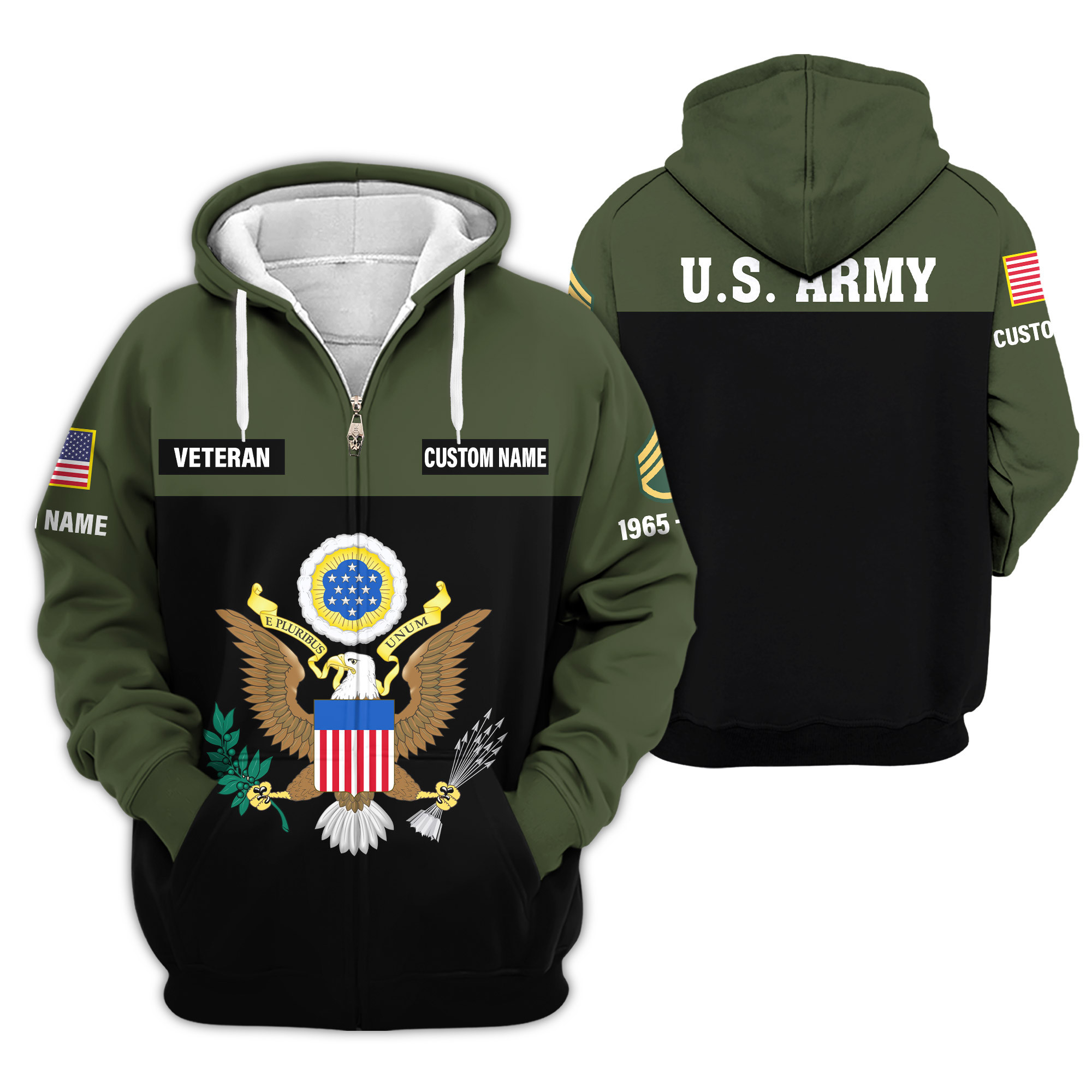 Premium Custom US Army Zip Up Hoodie VPVC610016, Gifts For Army Veteran, Gifts For Veterans Day