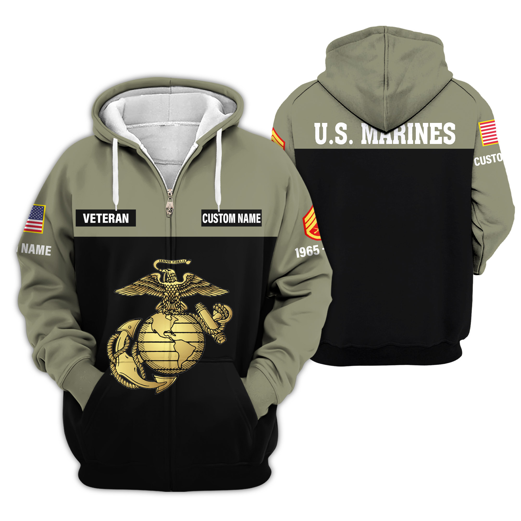Premium Custom USMC Zip Up Hoodie VPVC610017, Gifts For Marine Veteran, Gifts For Veterans Day