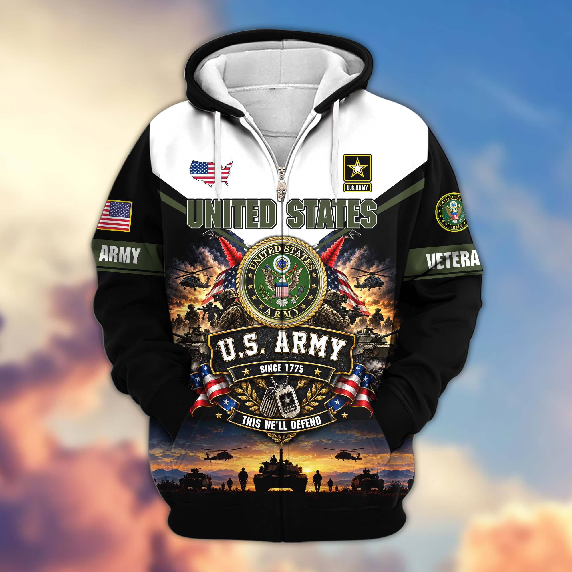 Premium US Veteran Zip Up Hoodie BTTN091021, Gifts For US Veterans, Gifts For Veterans Day
