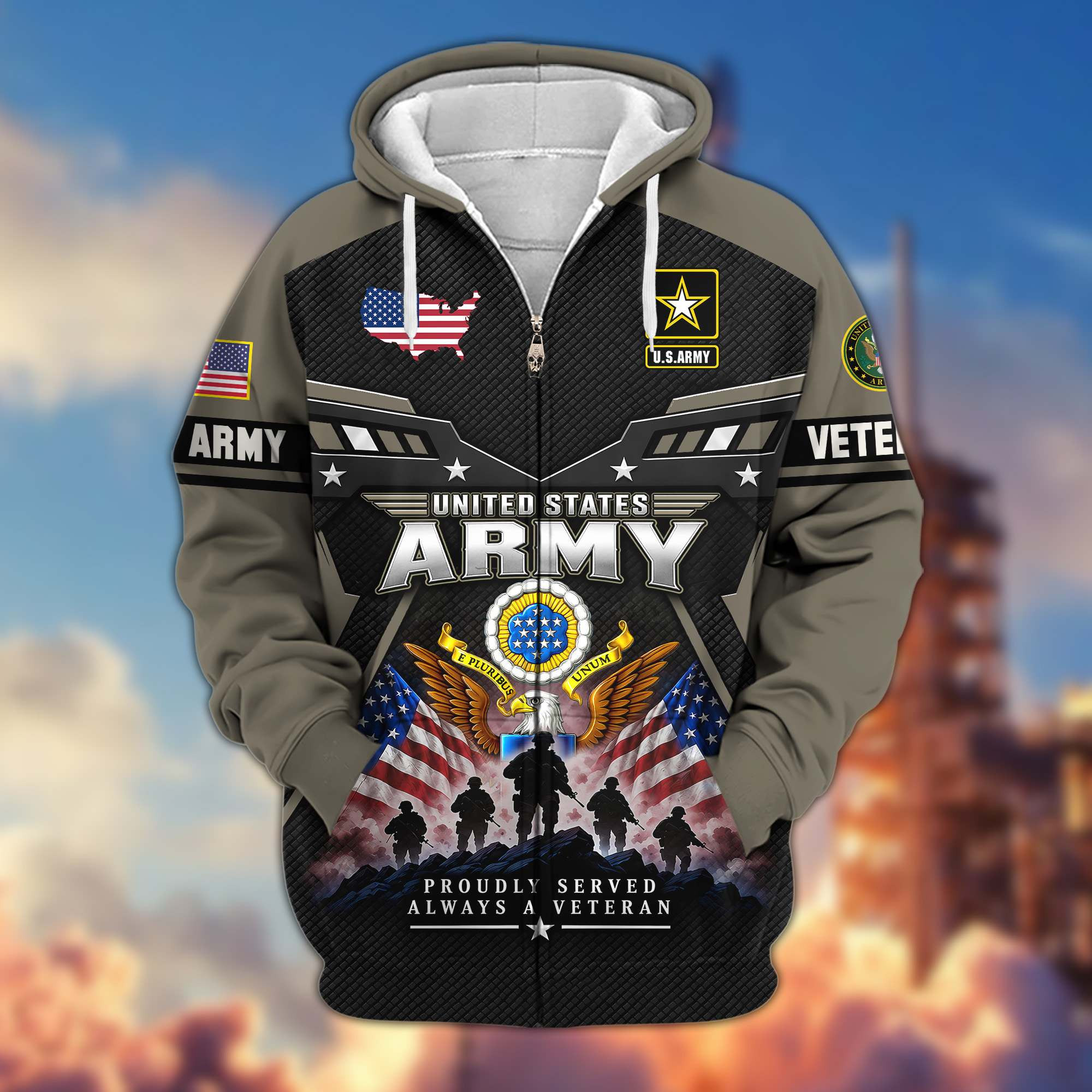 Premium US Veteran Zip Up Hoodie CPHN081012, Gifts For US Veterans, Gifts For Veterans Day