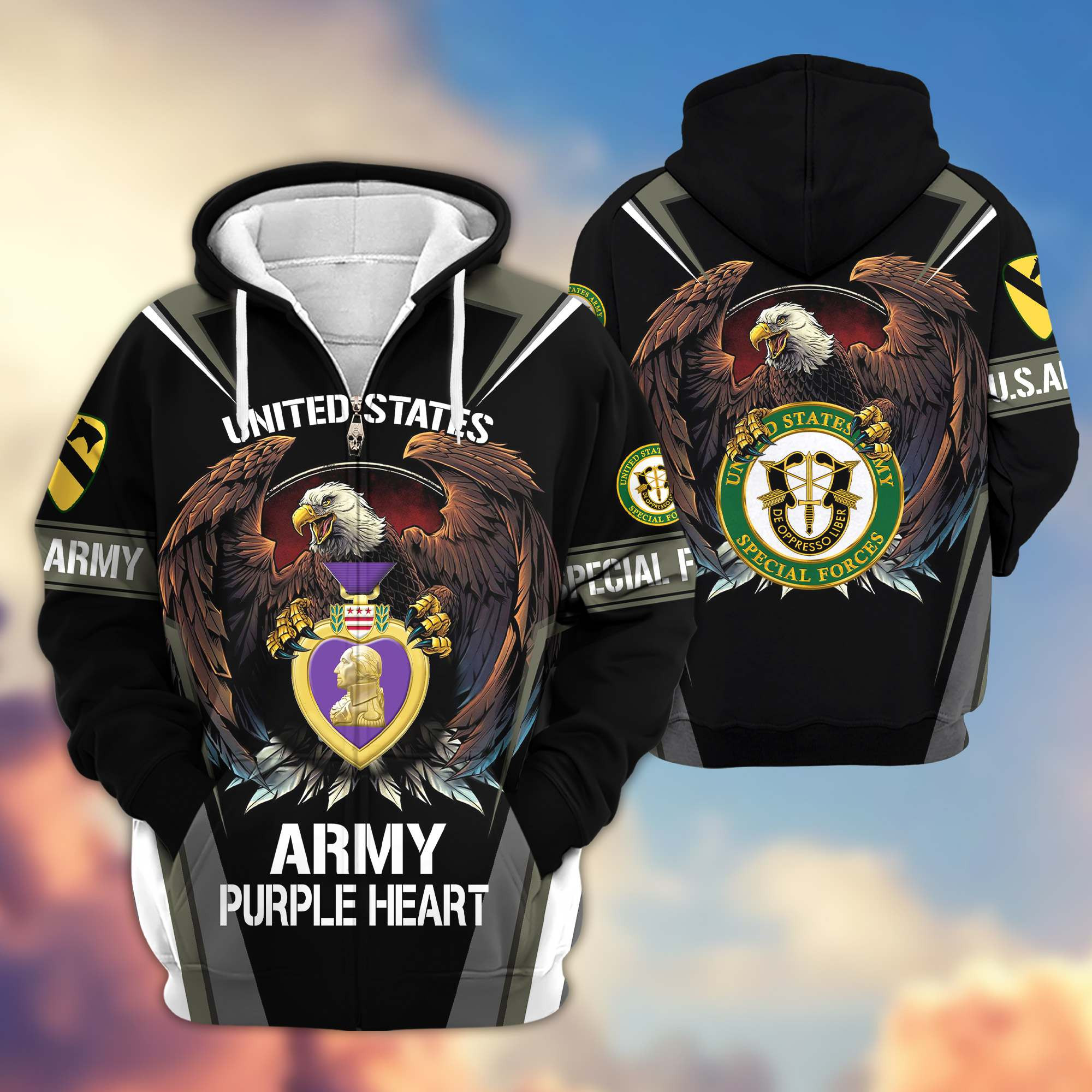Premium US Army Veteran Zip Up Hoodie, Bomber Jacket DPVC101010