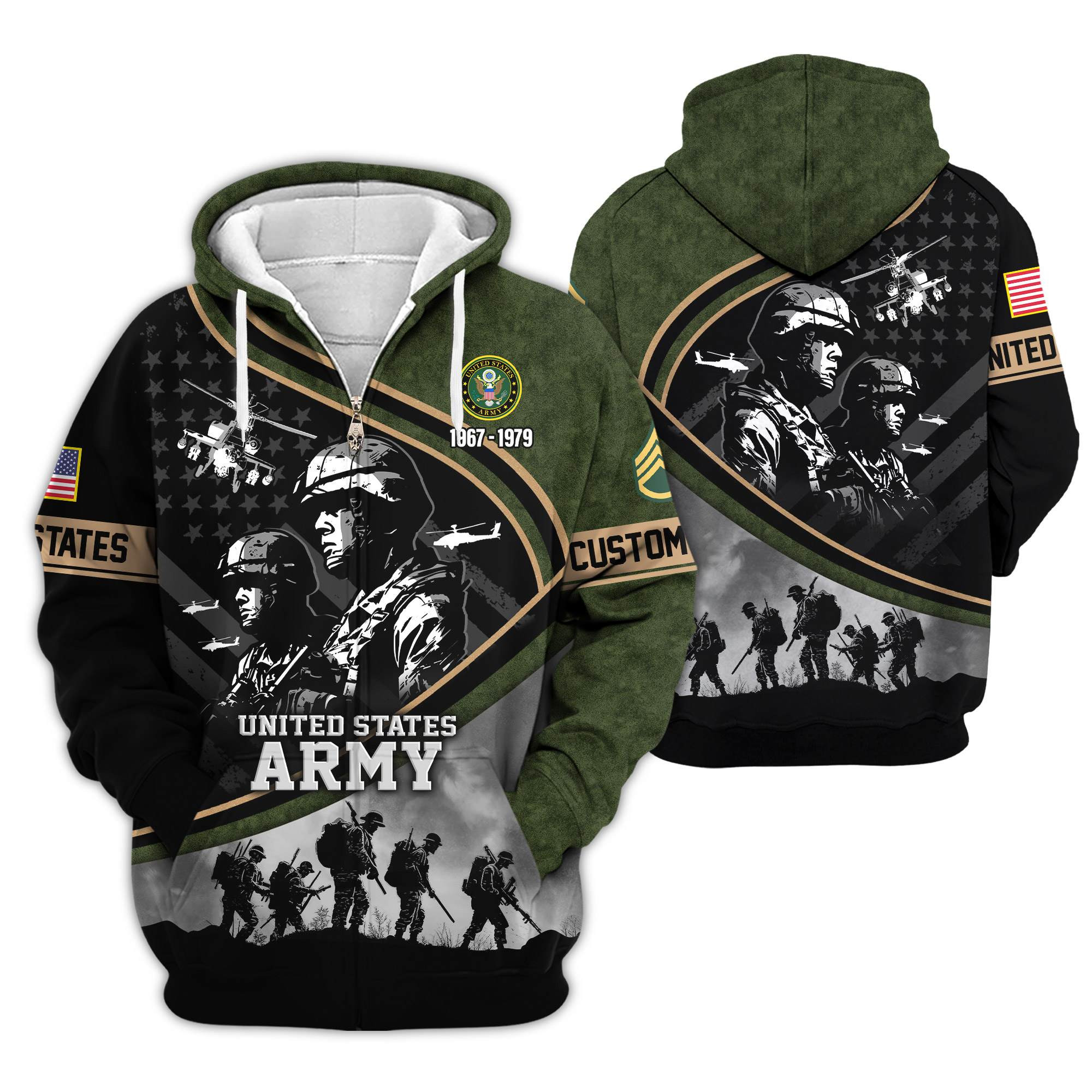 Premium Custom US Army Zip Up Hoodie VPVC609441, Gifts For Army Veteran, Gifts For Veterans Day