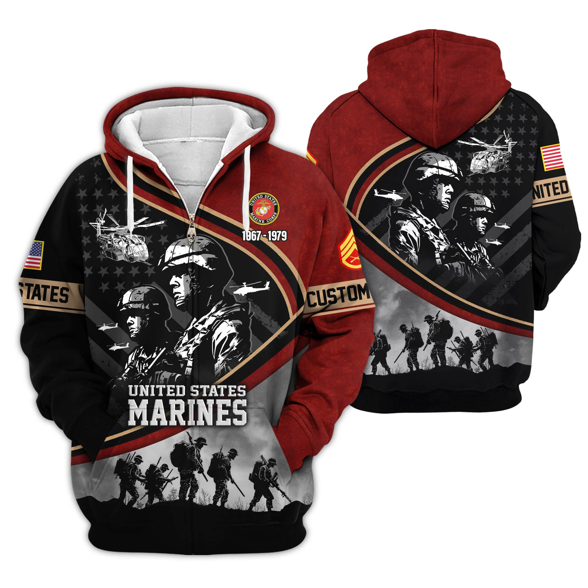 Premium Custom USMC Zip Up Hoodie VPVC609443, Gifts For Marine Veteran, Gifts For Veterans Day