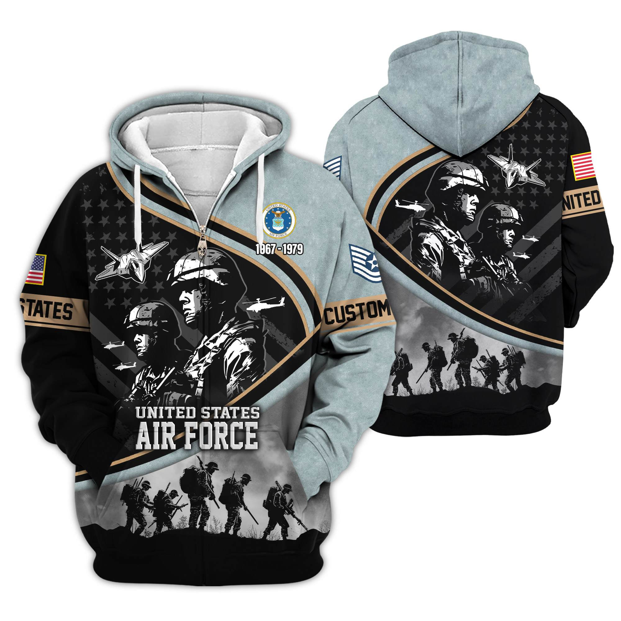 Premium Custom USAF Zip Up Hoodie VPVC609444, Gifts For Air Force Veteran, Gifts For Veterans Day