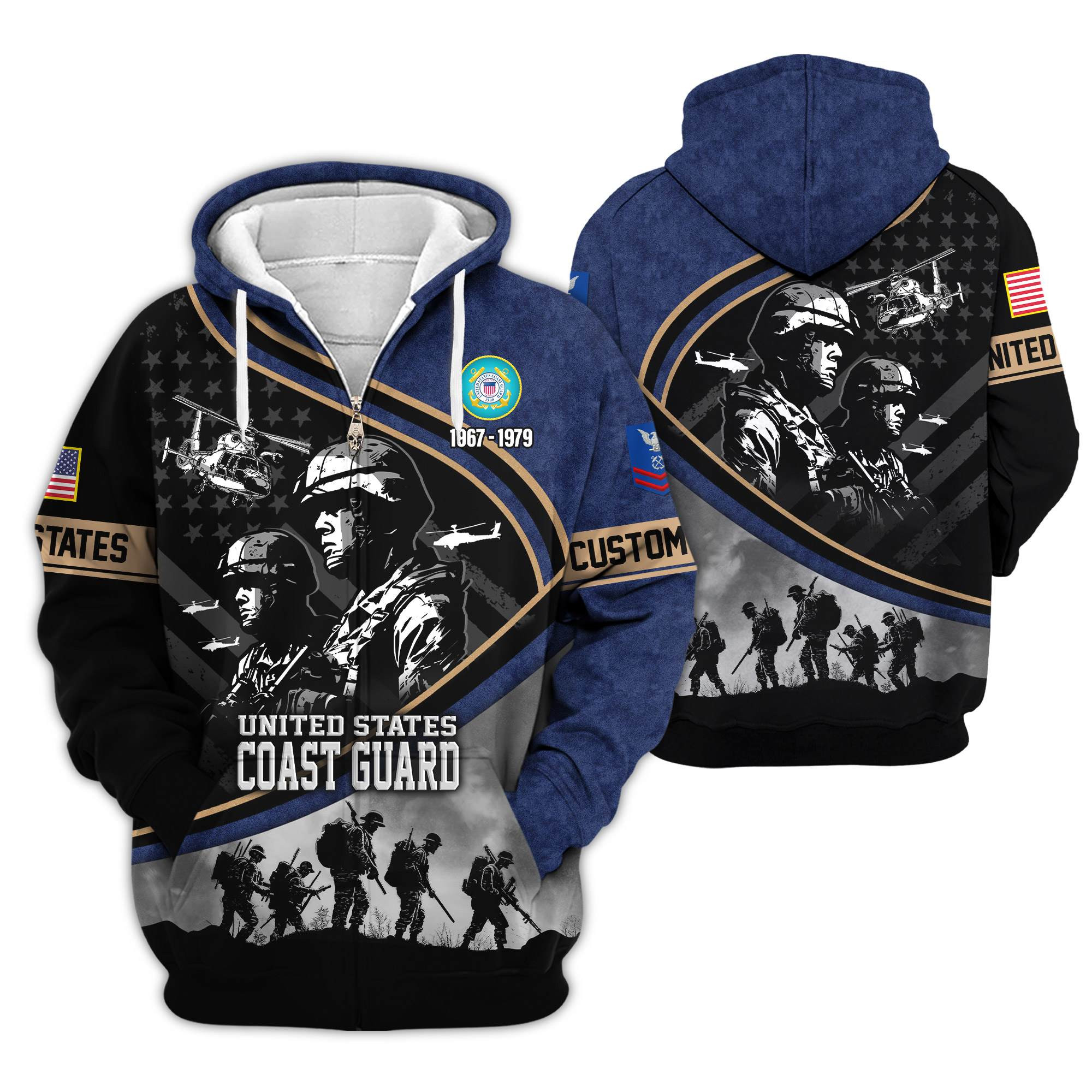 Premium Custom USCG Zip Up Hoodie VPVC609445, Gifts For Coast Guard Veteran, Gifts For Veterans Day