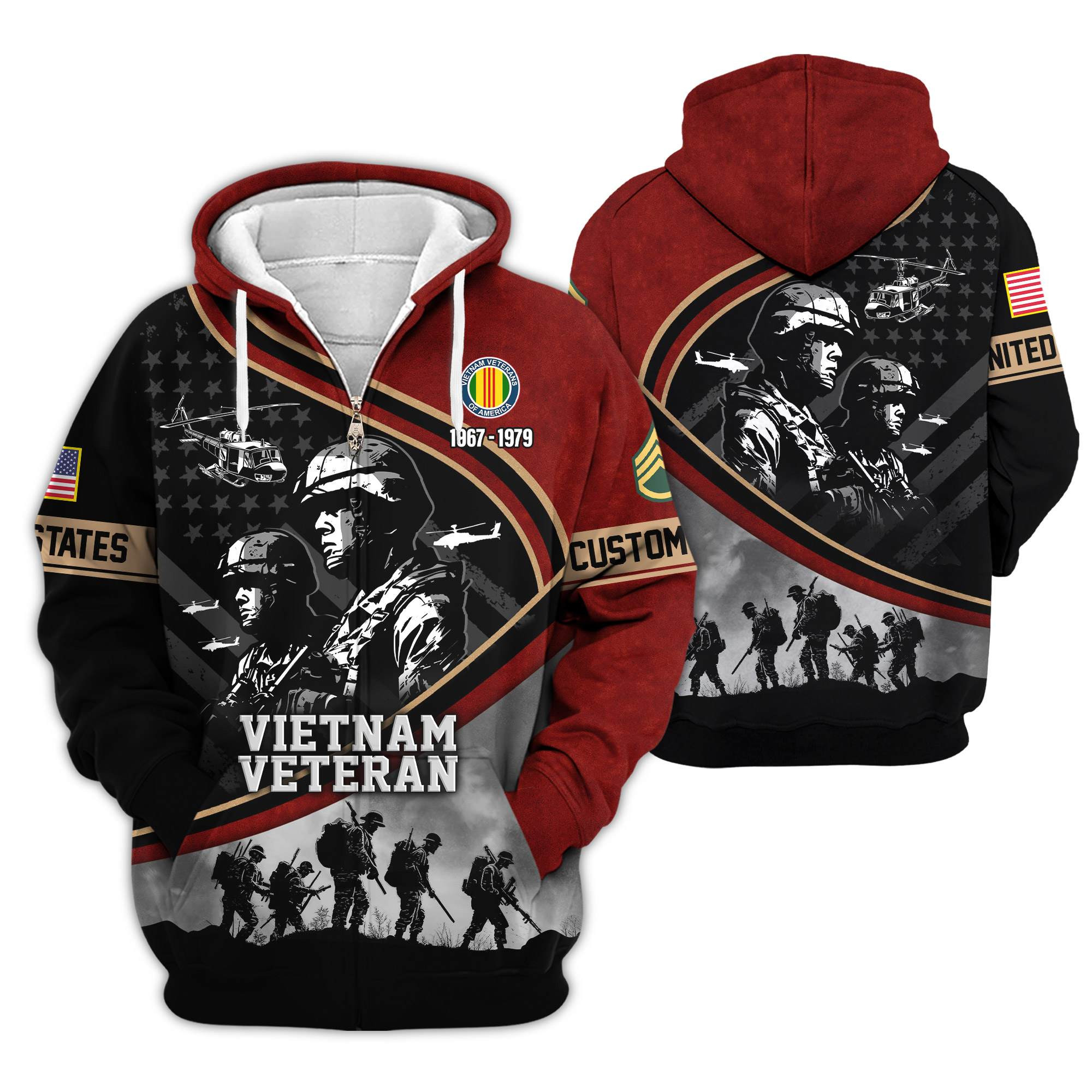 Premium Custom Vietnam Veteran Zip Up Hoodie VPVC609446, Gifts For Vietnam Veteran, Gifts For Veterans Day