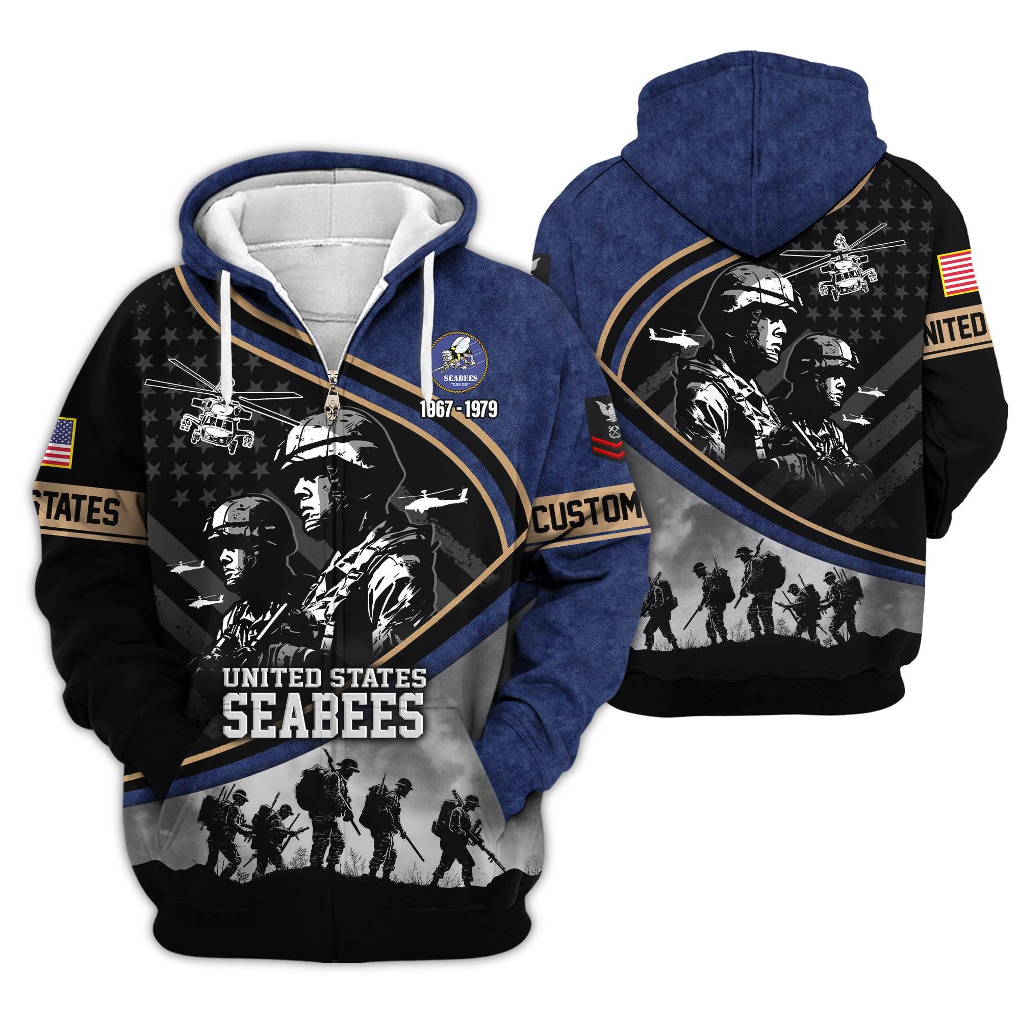 Premium Custom US Seabees Zip Up Hoodie VPVC609449, Gifts For Seabees Veteran, Gifts For Veterans Day