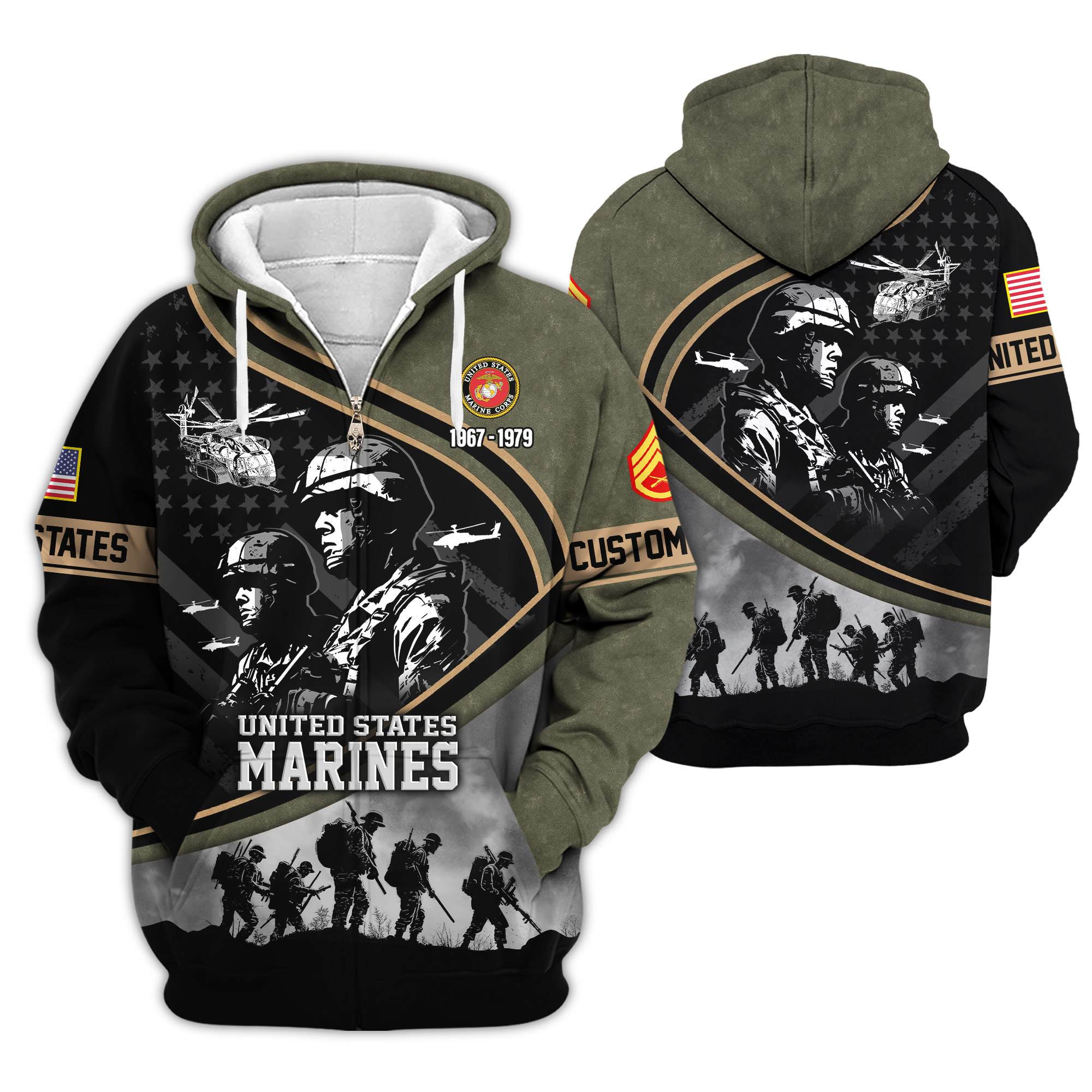 Premium Custom USMC Zip Up Hoodie VPVC610020, Gifts For Marine Veteran, Gifts For Veterans Day