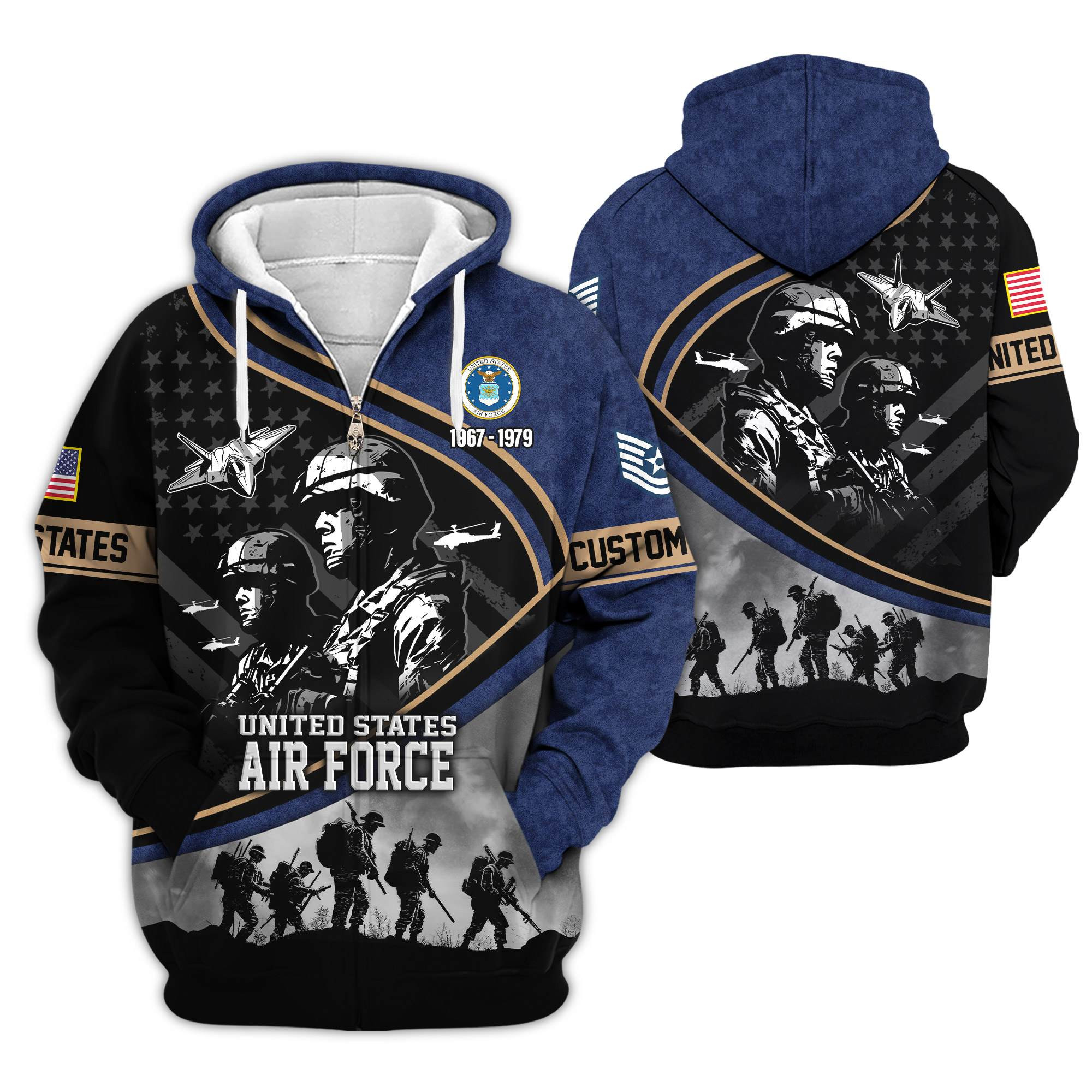 Premium Custom USAF Zip Up Hoodie VPVC610021, Gifts For Air Force Veteran, Gifts For Veterans Day