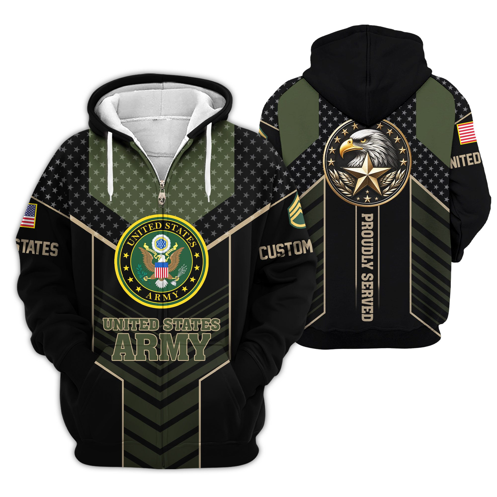 Premium Custom US Army Zip Up Hoodie VPVC609451, Gifts For Army Veteran, Gifts For Veterans Day