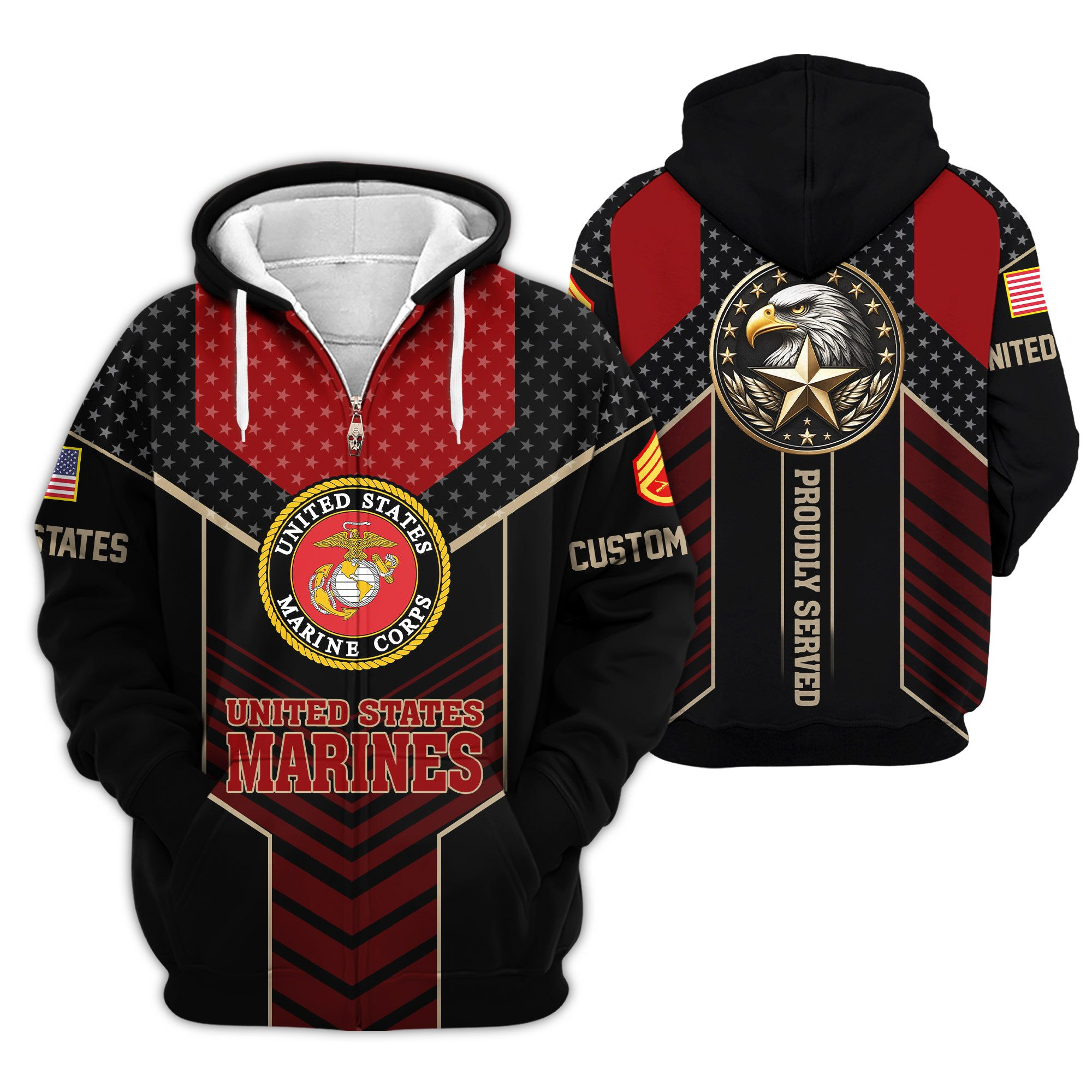 Premium Custom USMC Zip Up Hoodie VPVC609453, Gifts For Marine Veteran, Gifts For Veterans Day