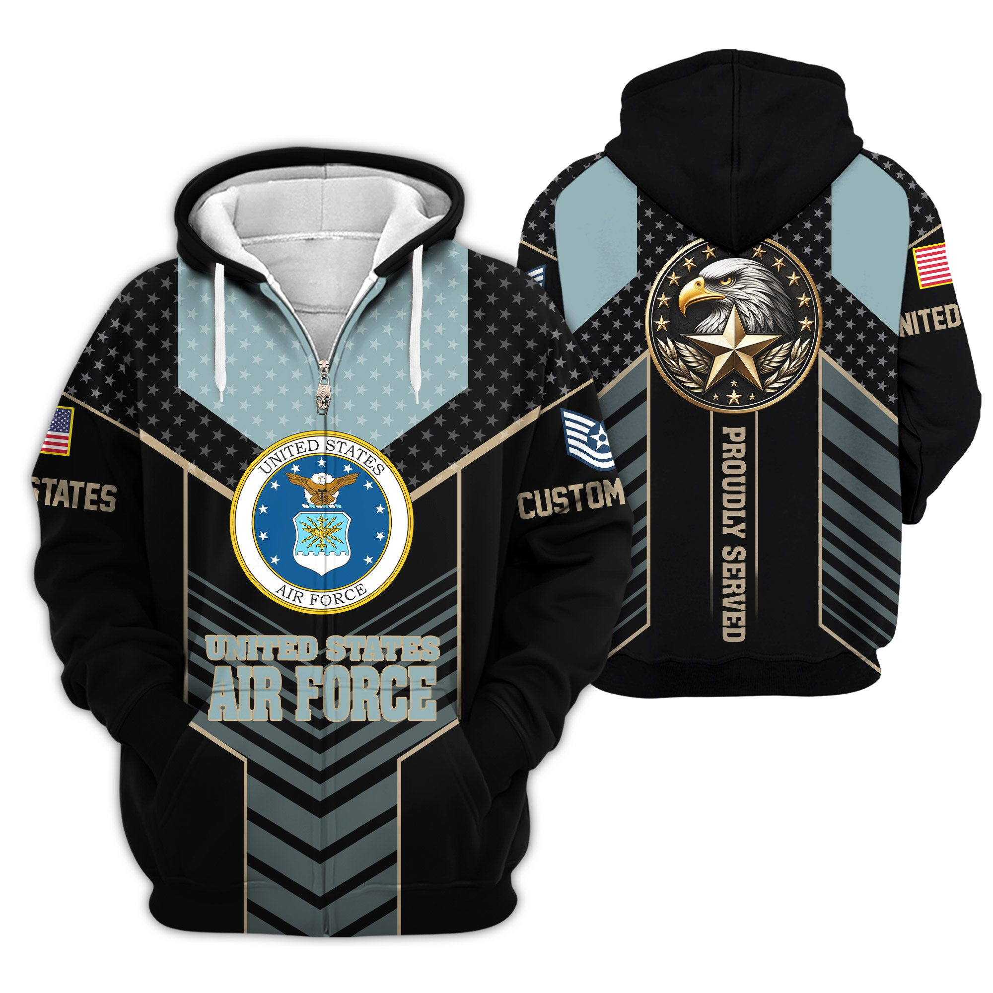 Premium Custom USAF Zip Up Hoodie VPVC609454, Gifts For Air Force Veteran, Gifts For Veterans Day