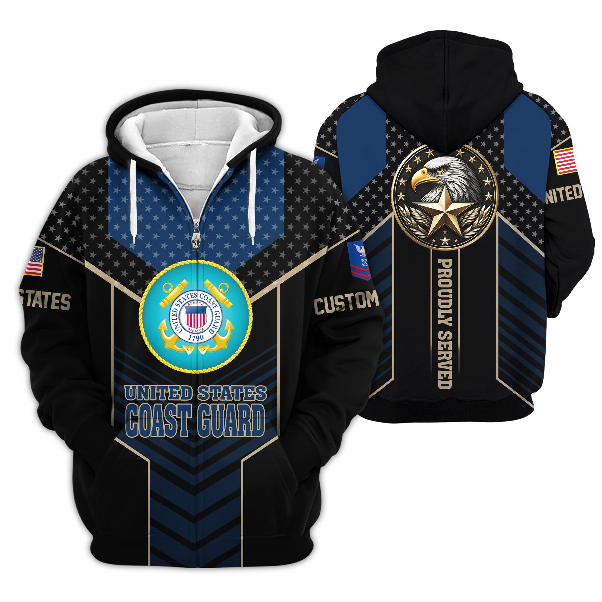 Premium Custom USCG Zip Up Hoodie VPVC609455, Gifts For Coast Guard Veteran, Gifts For Veterans Day