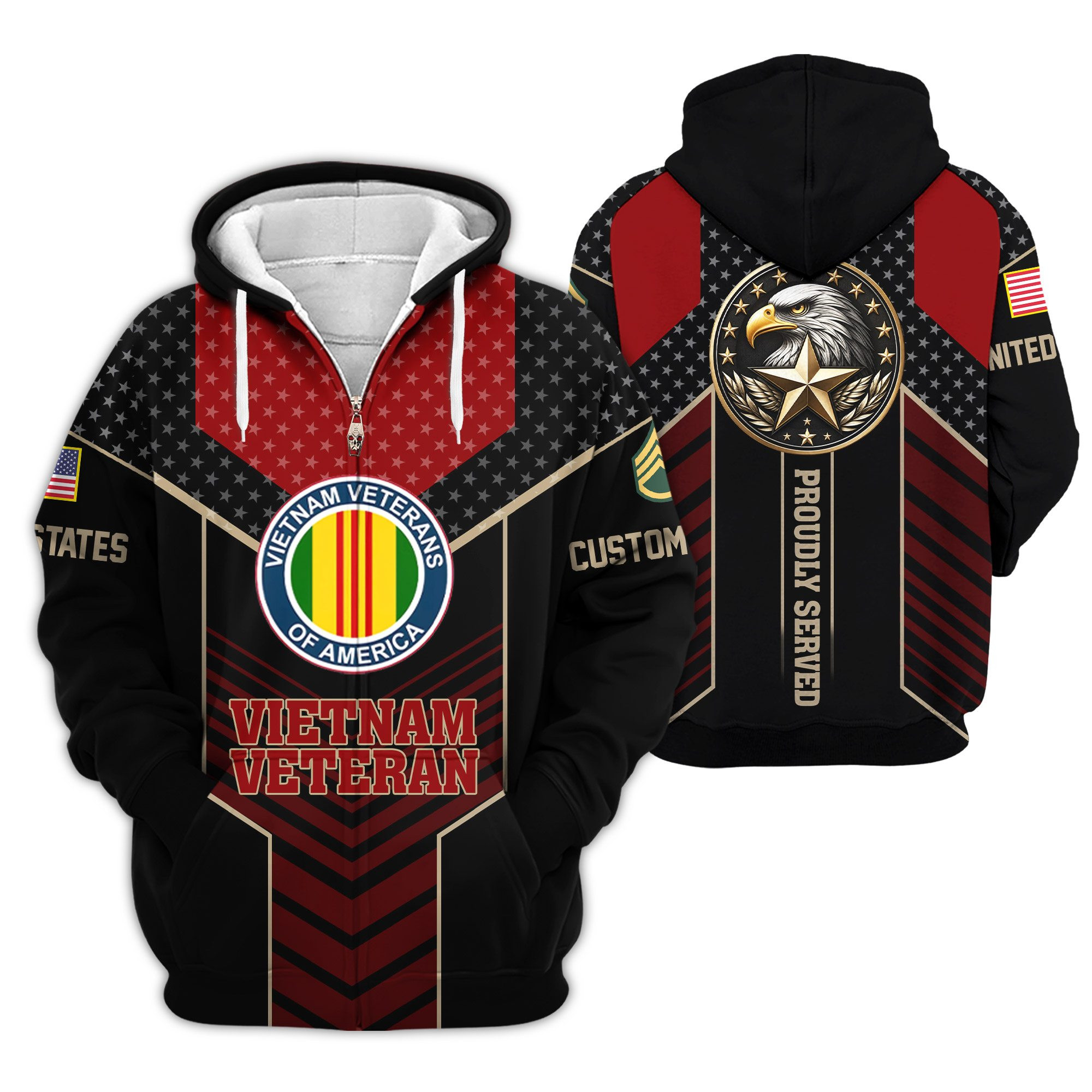 Premium Custom Vietnam Veteran Zip Up Hoodie VPVC609456, Gifts For Vietnam Veteran, Gifts For Veterans Day