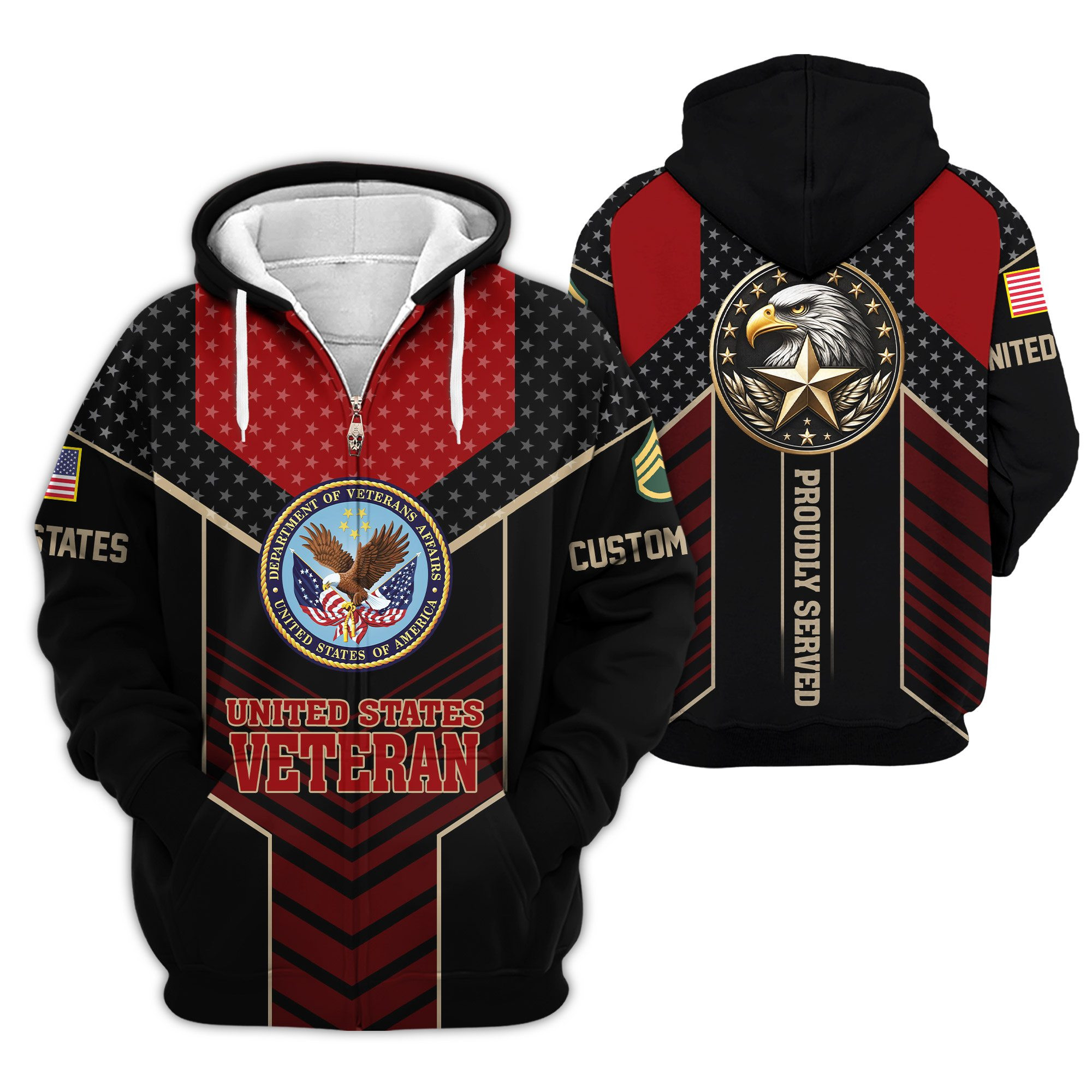 Premium Custom US Veteran Zip Up Hoodie VPVC609457, Gifts For US Veteran, Gifts For Veterans Day