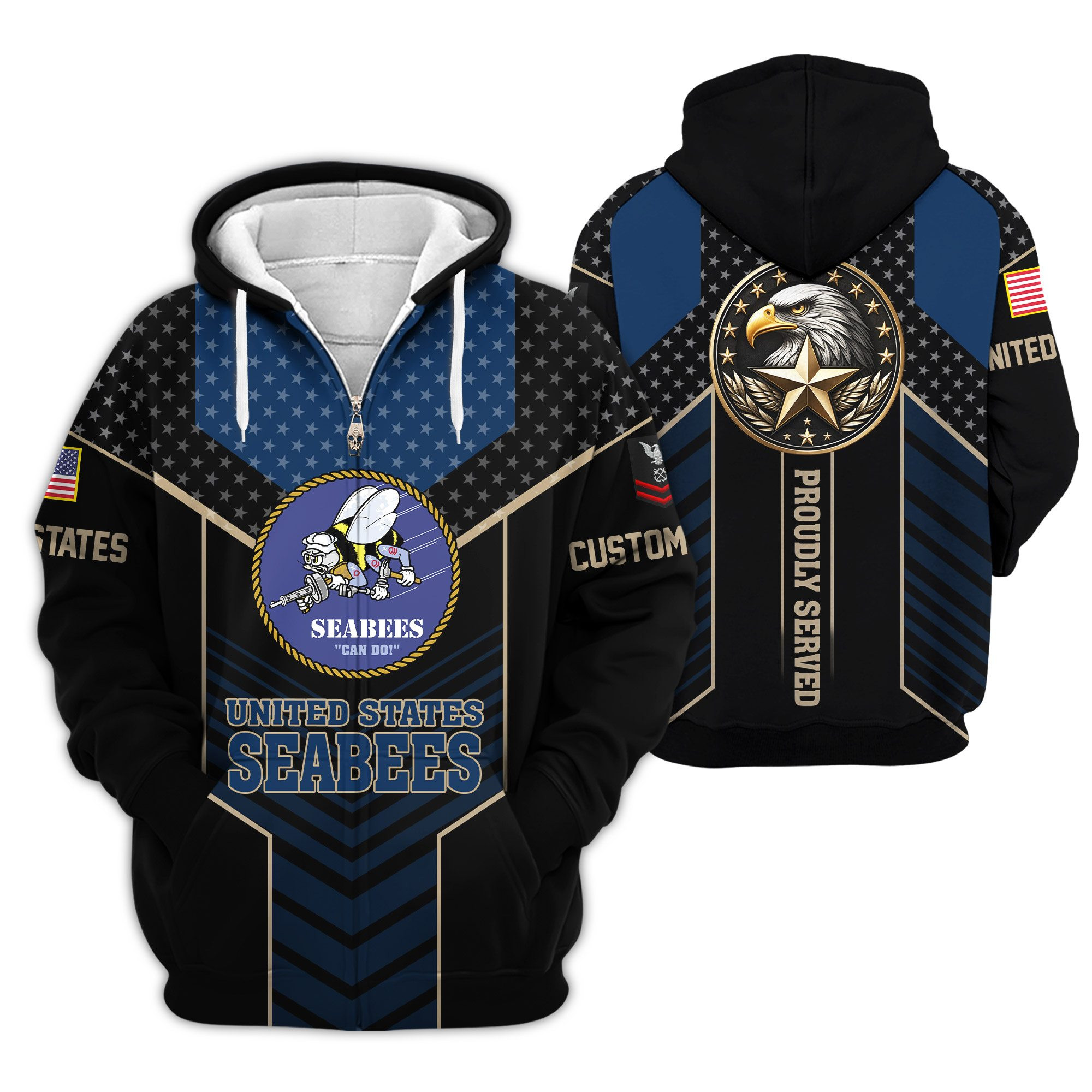 Premium Custom US Seabees Zip Up Hoodie VPVC609459, Gifts For Seabees Veteran, Gifts For Veterans Day