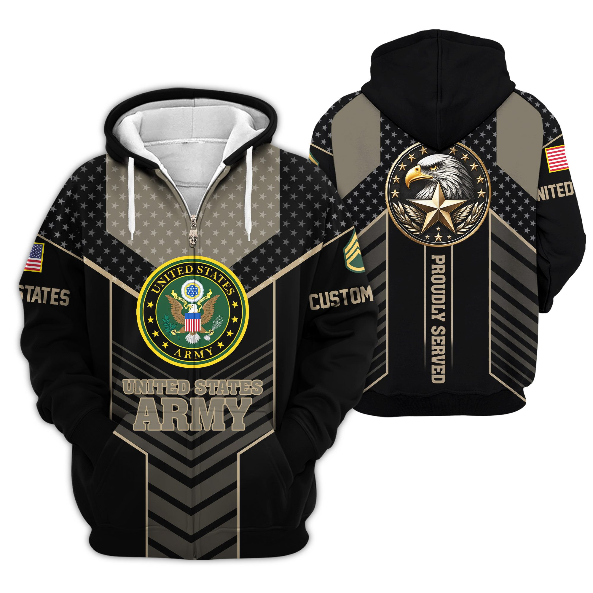 Premium Custom US Army Zip Up Hoodie VPVC610022, Gifts For Army Veteran, Gifts For Veterans Day