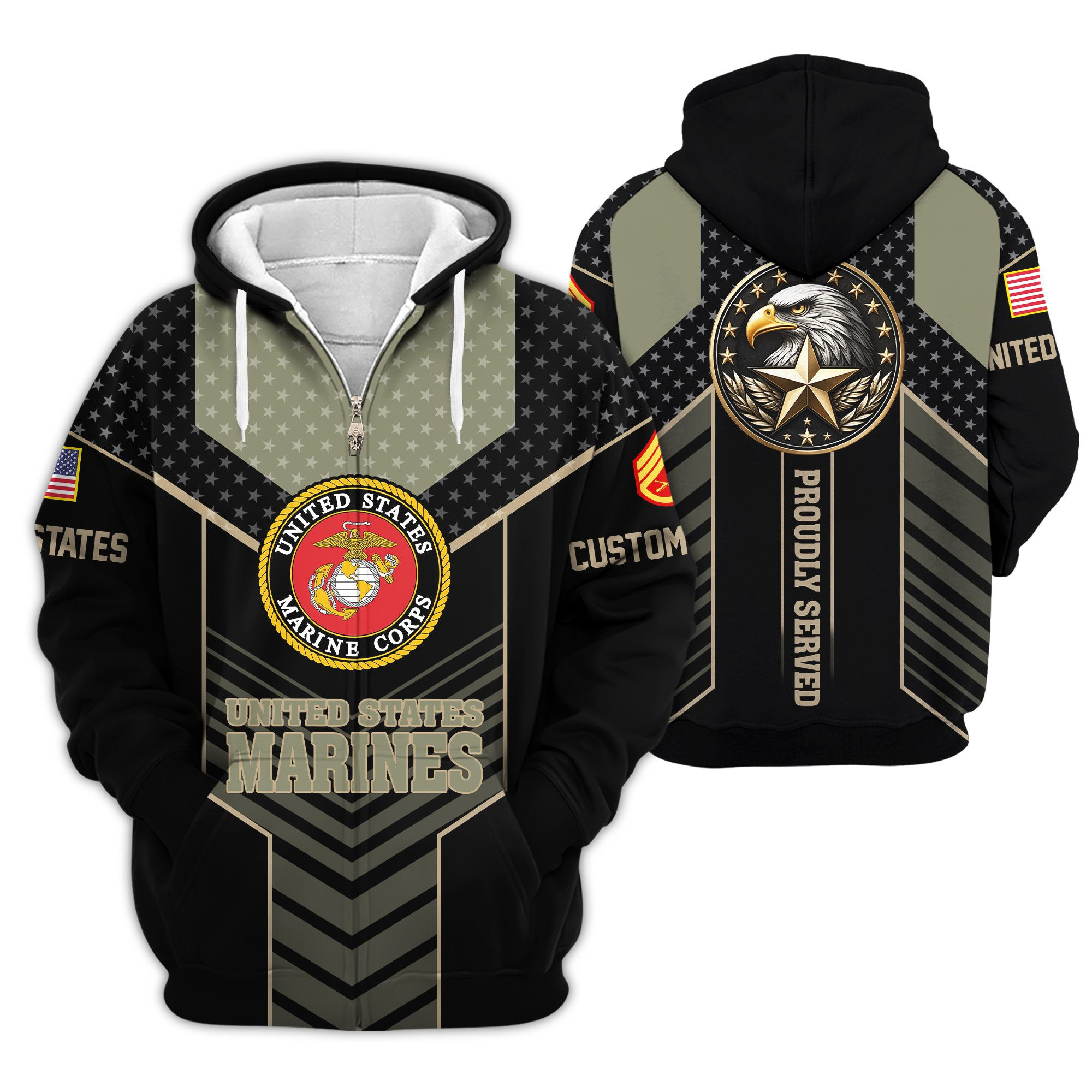 Premium Custom USMC Zip Up Hoodie VPVC610023, Gifts For Marine Veteran, Gifts For Veterans Day
