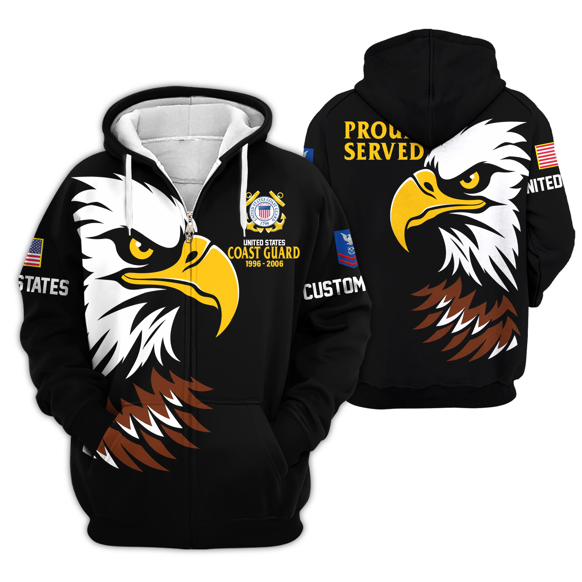 Premium Custom USCG Zip Up Hoodie VPVC609465, Gifts For Coast Guard Veteran, Gifts For Veterans Day
