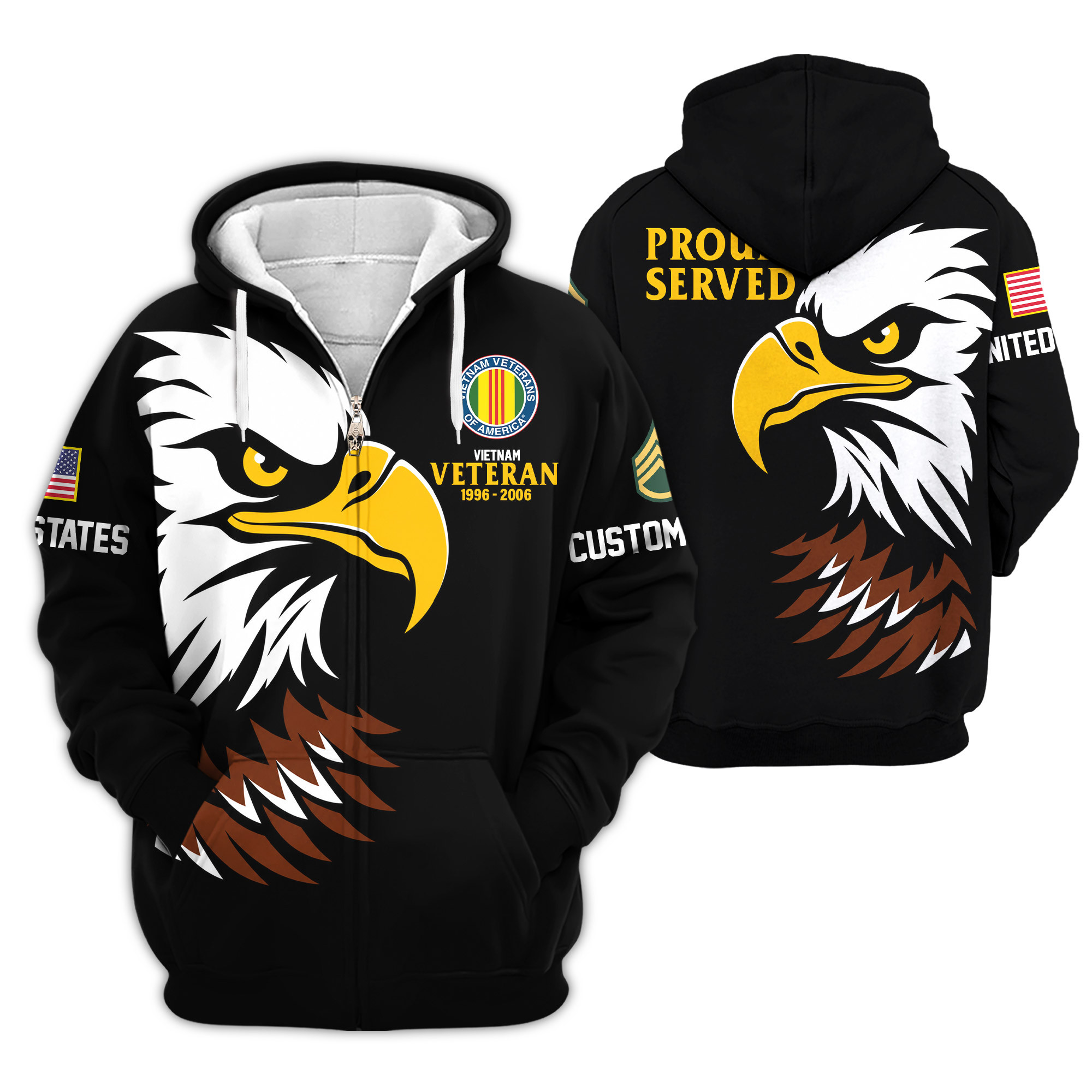 Premium Custom Vietnam Veteran Zip Up Hoodie VPVC609466, Gifts For Vietnam Veteran, Gifts For Veterans Day