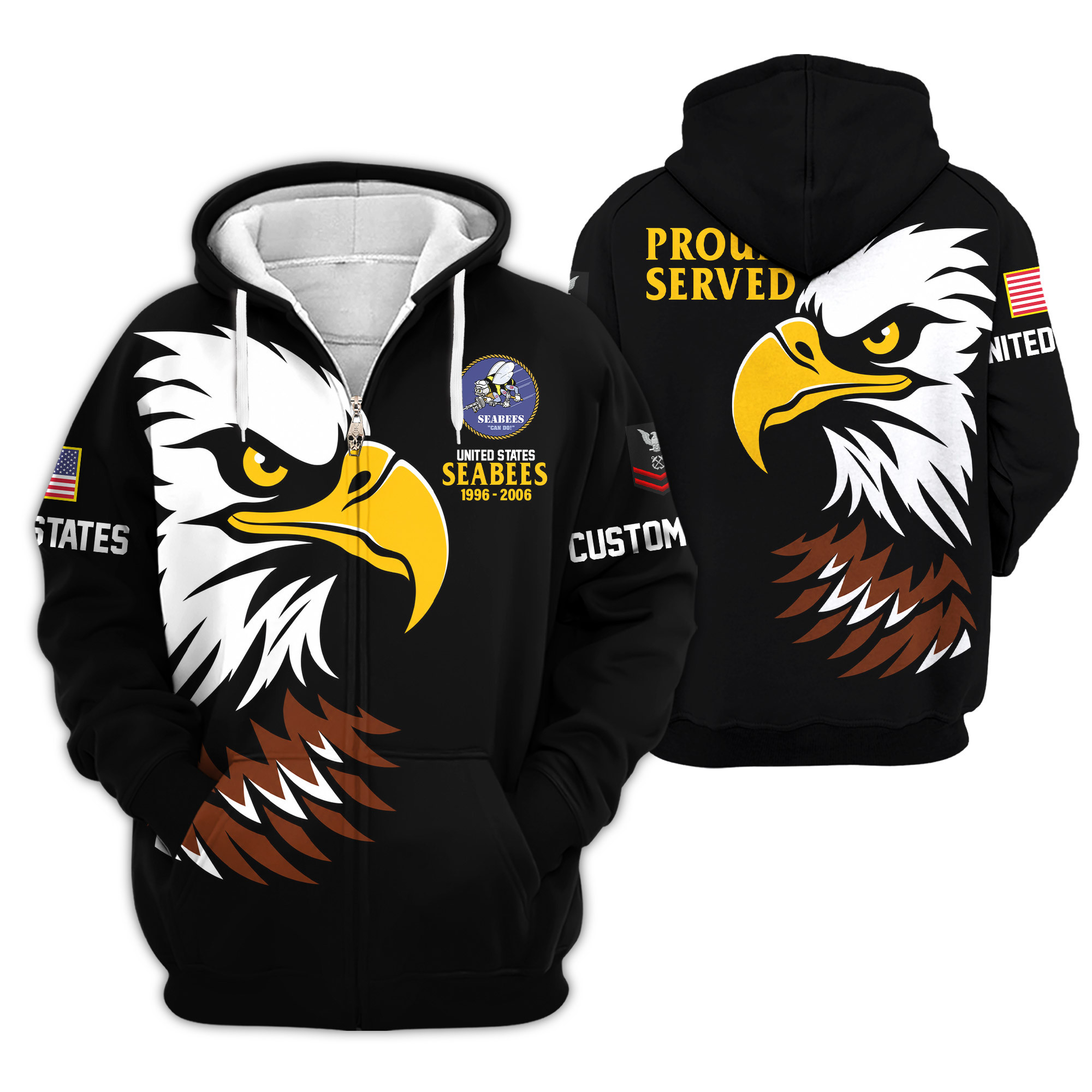 Premium Custom US Seabees Zip Up Hoodie VPVC609469, Gifts For Seabees Veteran, Gifts For Veterans Day
