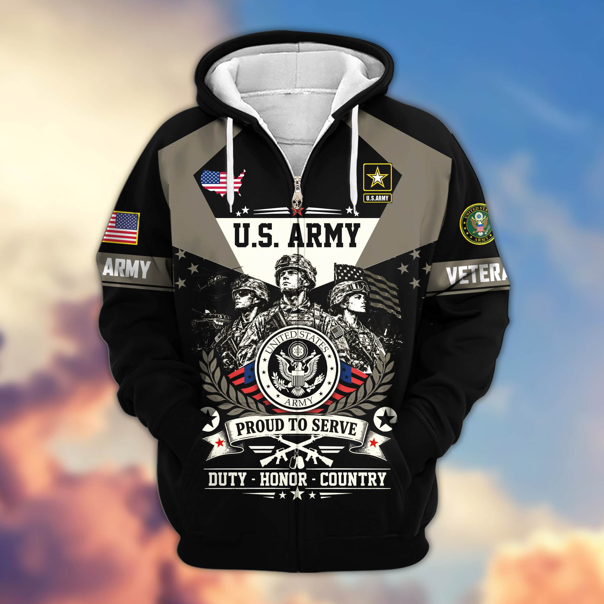 Premium US Veteran Zip Up Hoodie BTTN121021, Gifts For US Veterans, Gifts For Veterans Day