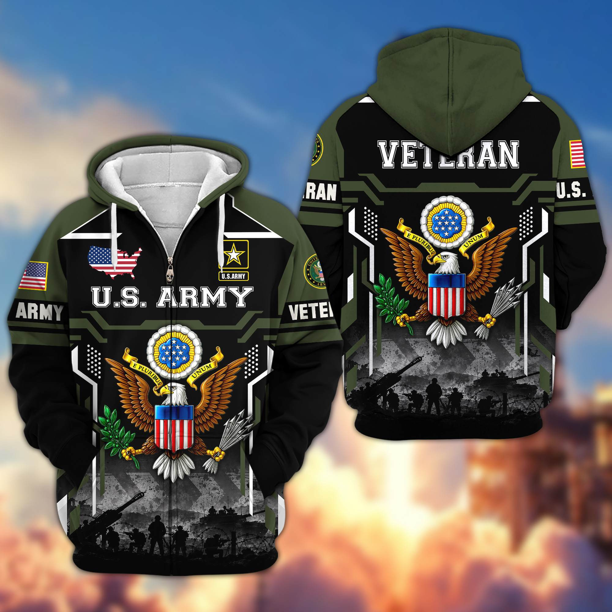 Premium US Veteran Zip Up Hoodie CPHN121011, Gifts For US Veterans, Gifts For Veterans Day