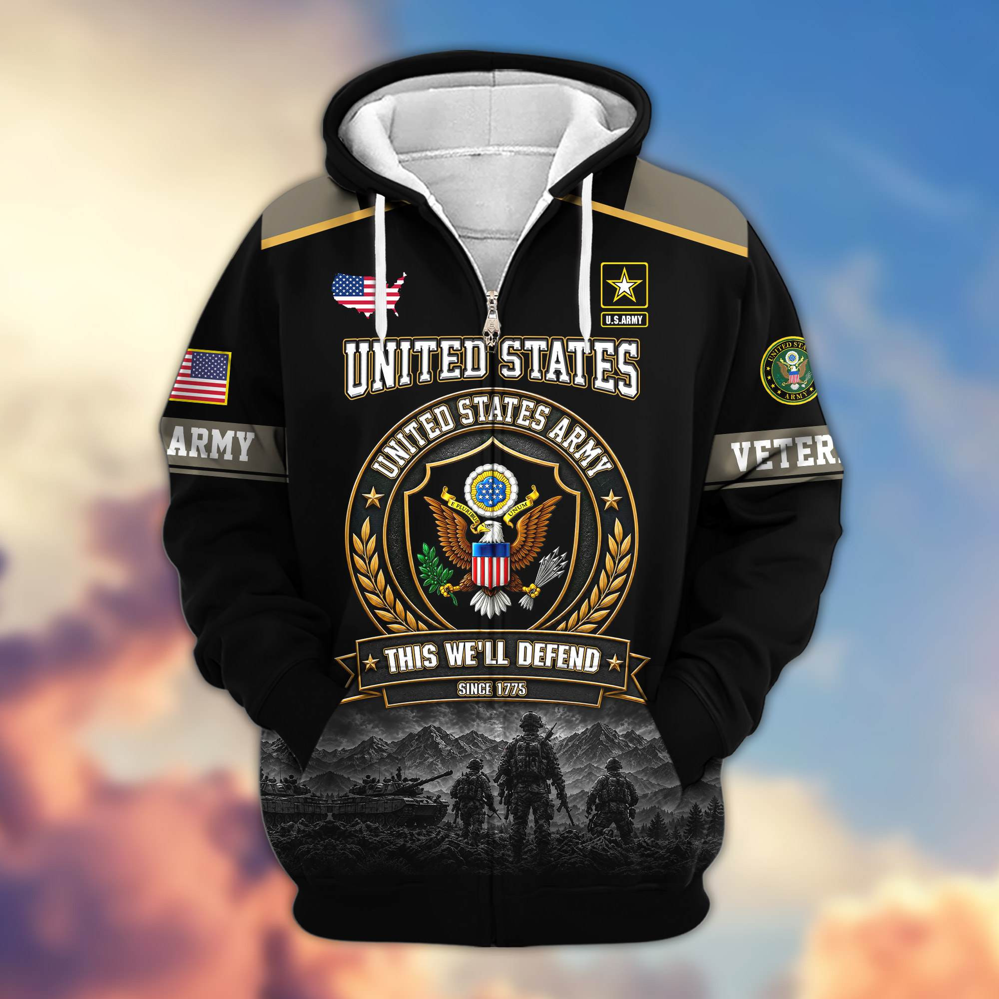 Premium US Veteran Zip Up Hoodie BTTN131021, Gifts For US Veterans, Gifts For Veterans Day